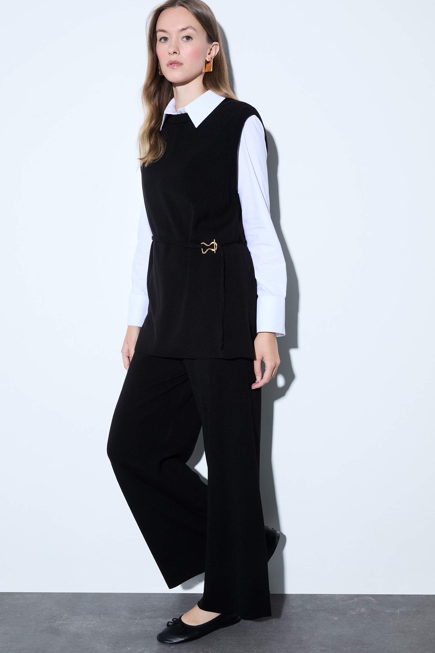 Relax Fit Triko Pantolon Basic Düz Beli Lastikli Geniş Paça