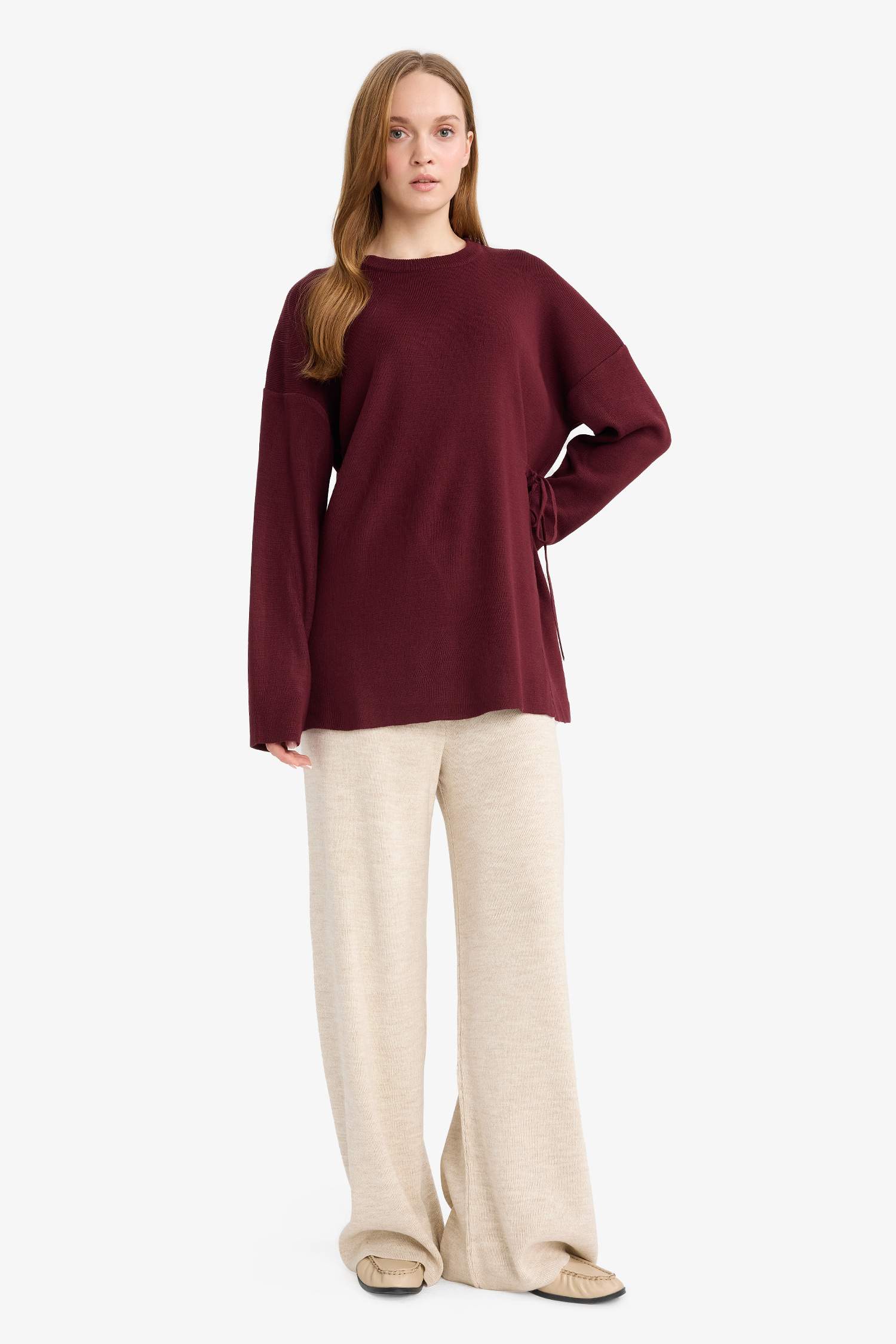 Relax Fit Triko Pantolon Basic Düz Beli Lastikli Geniş Paça