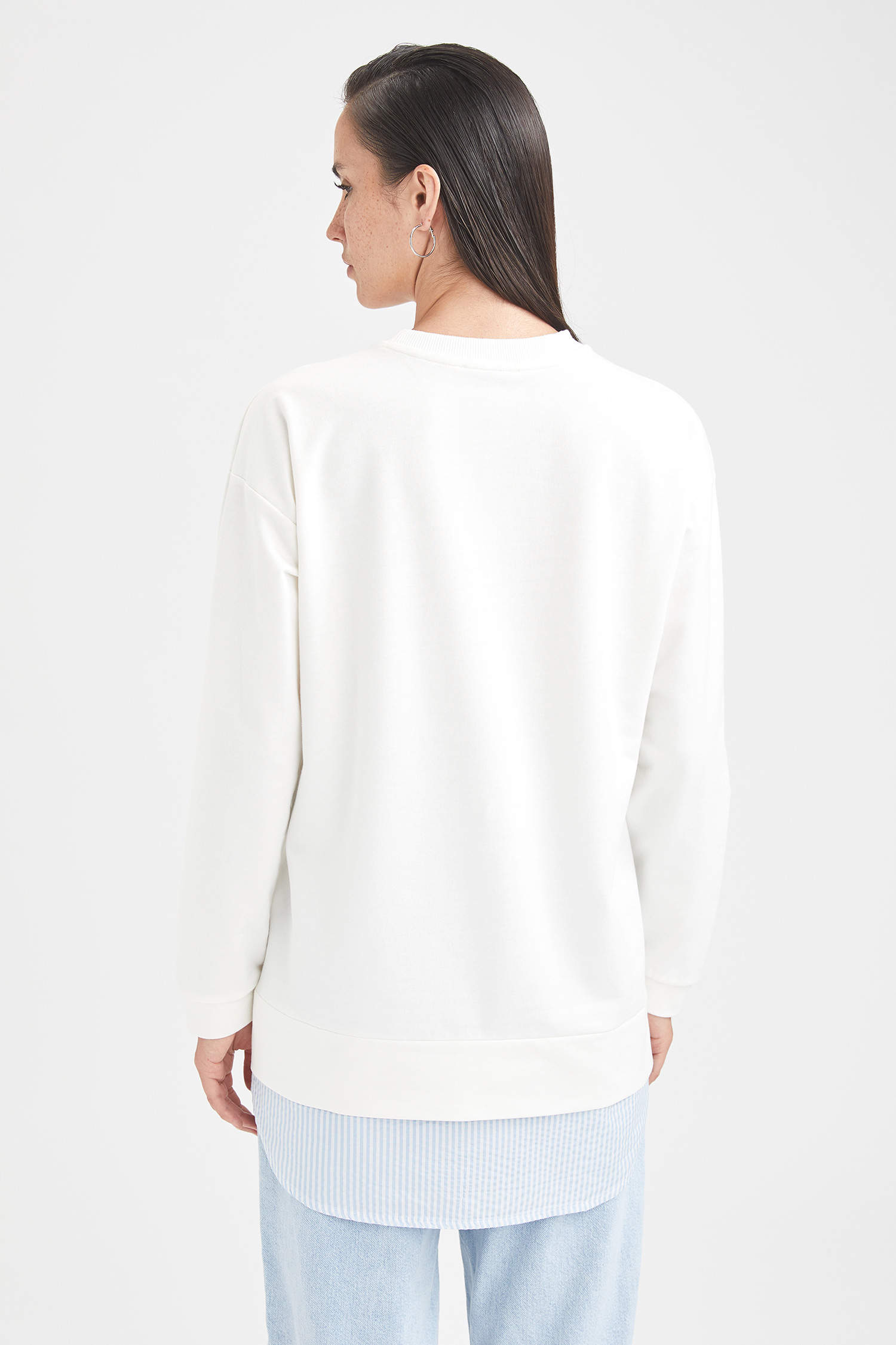 Defacto Gömlek Detaylı Regular Fit Sweatshirt Tunik. 4