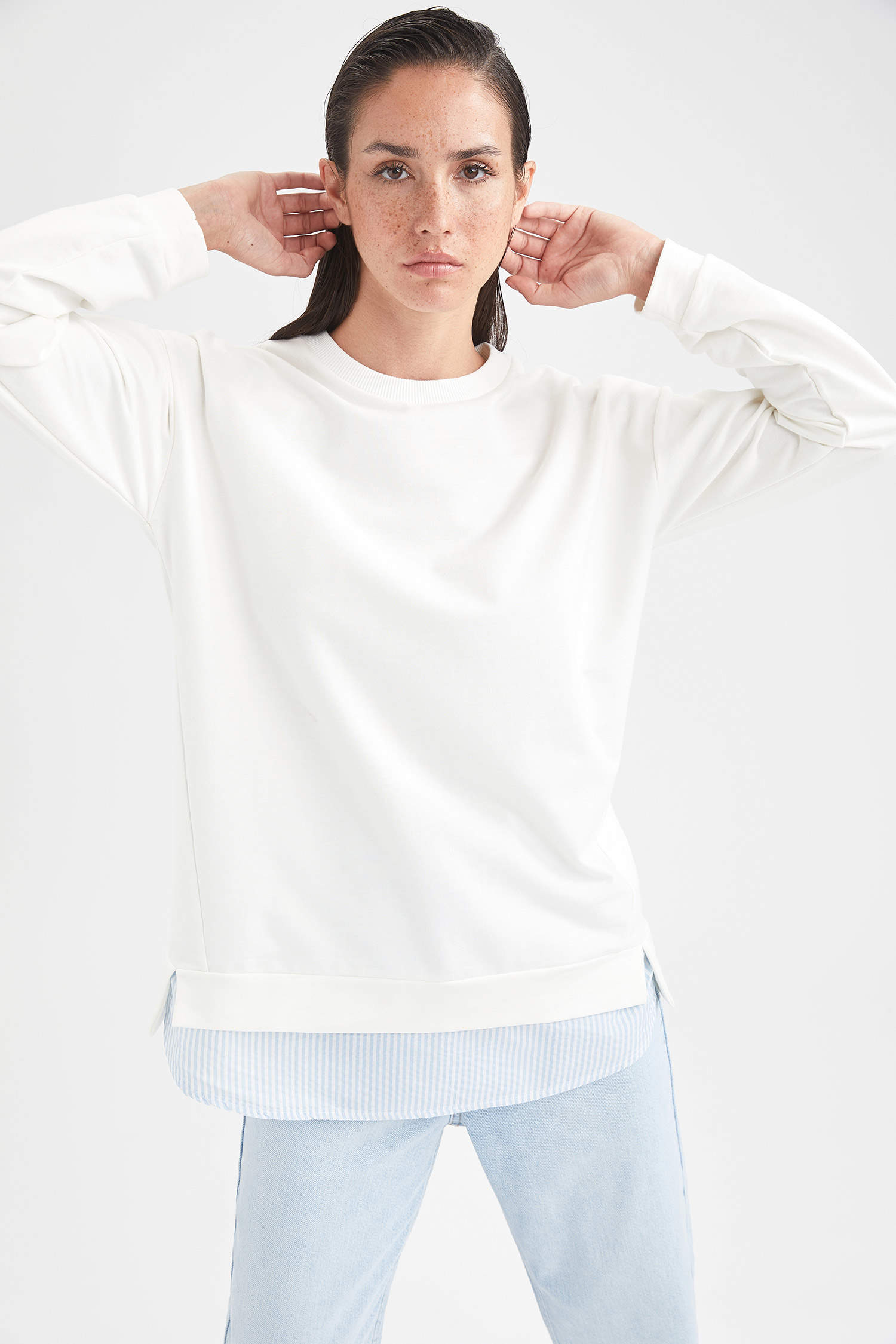Defacto Gömlek Detaylı Regular Fit Sweatshirt Tunik. 5