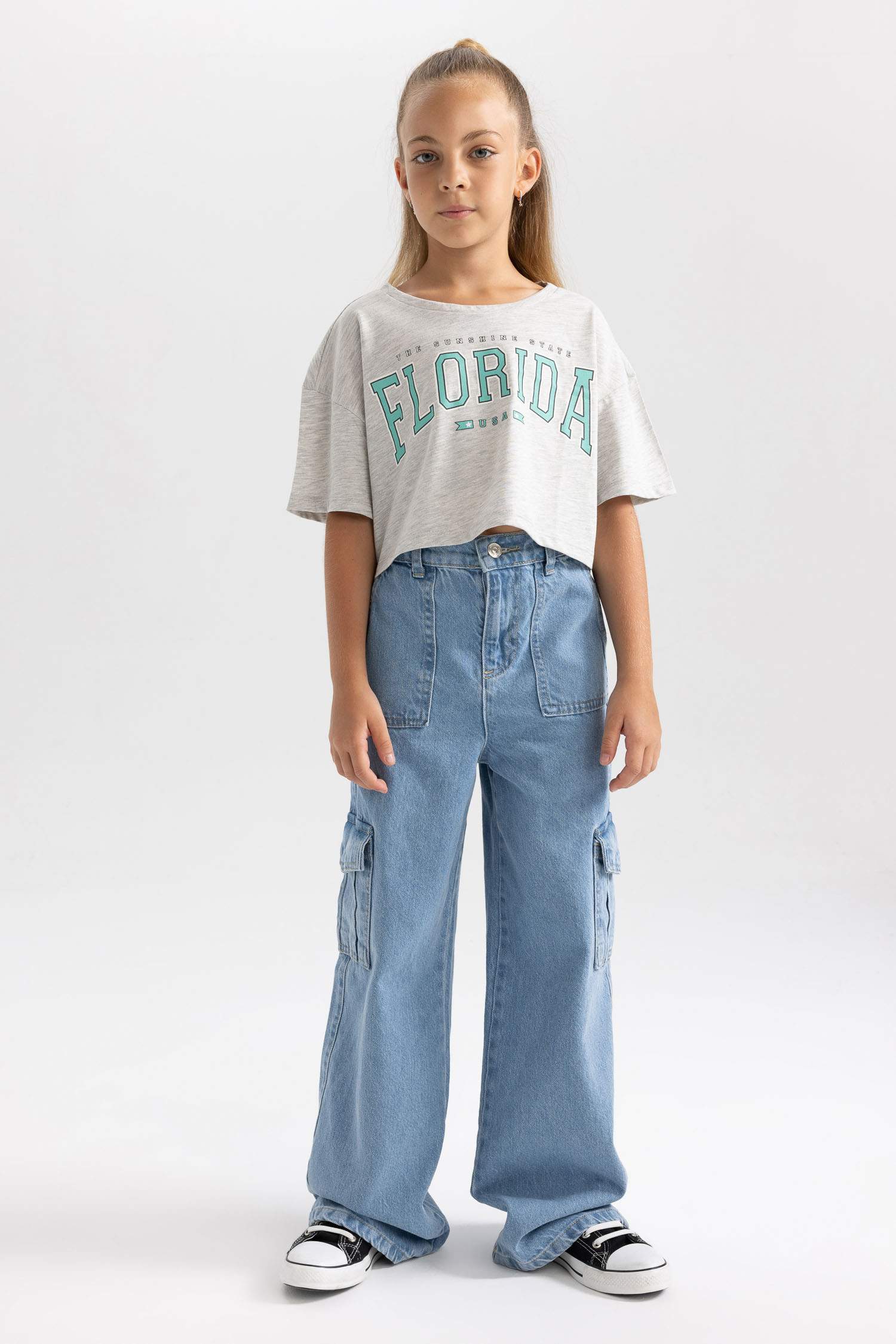 تي شيرت بناتي كروب بأكمام قصير مطبوع - قطعتين