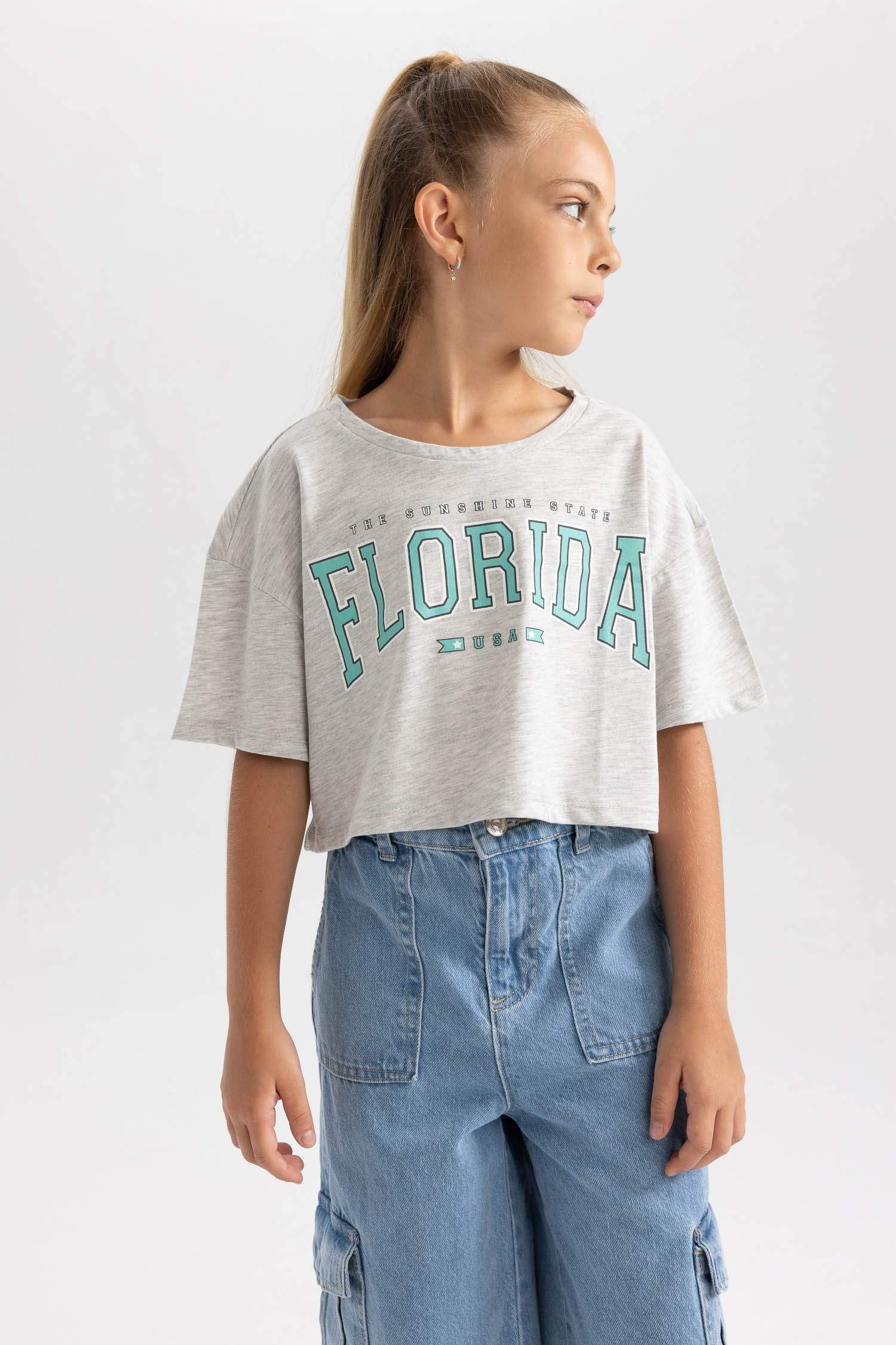 تي شيرت بناتي كروب بأكمام قصير مطبوع - قطعتين