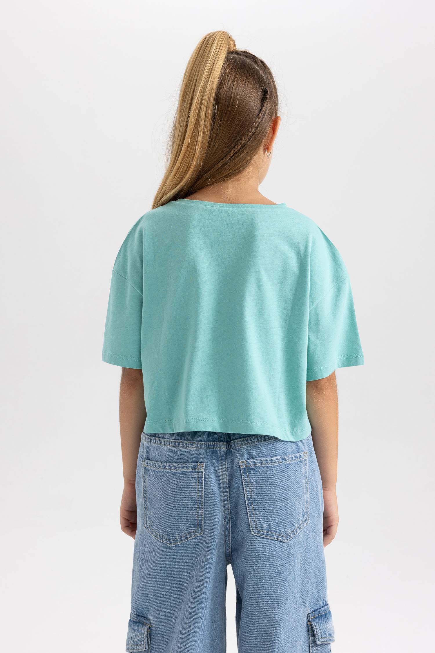 تي شيرت بناتي كروب بأكمام قصير مطبوع - قطعتين