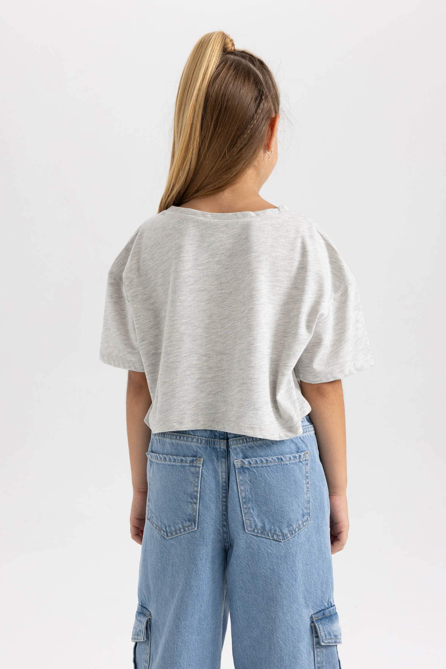 تي شيرت بناتي كروب بأكمام قصير مطبوع - قطعتين