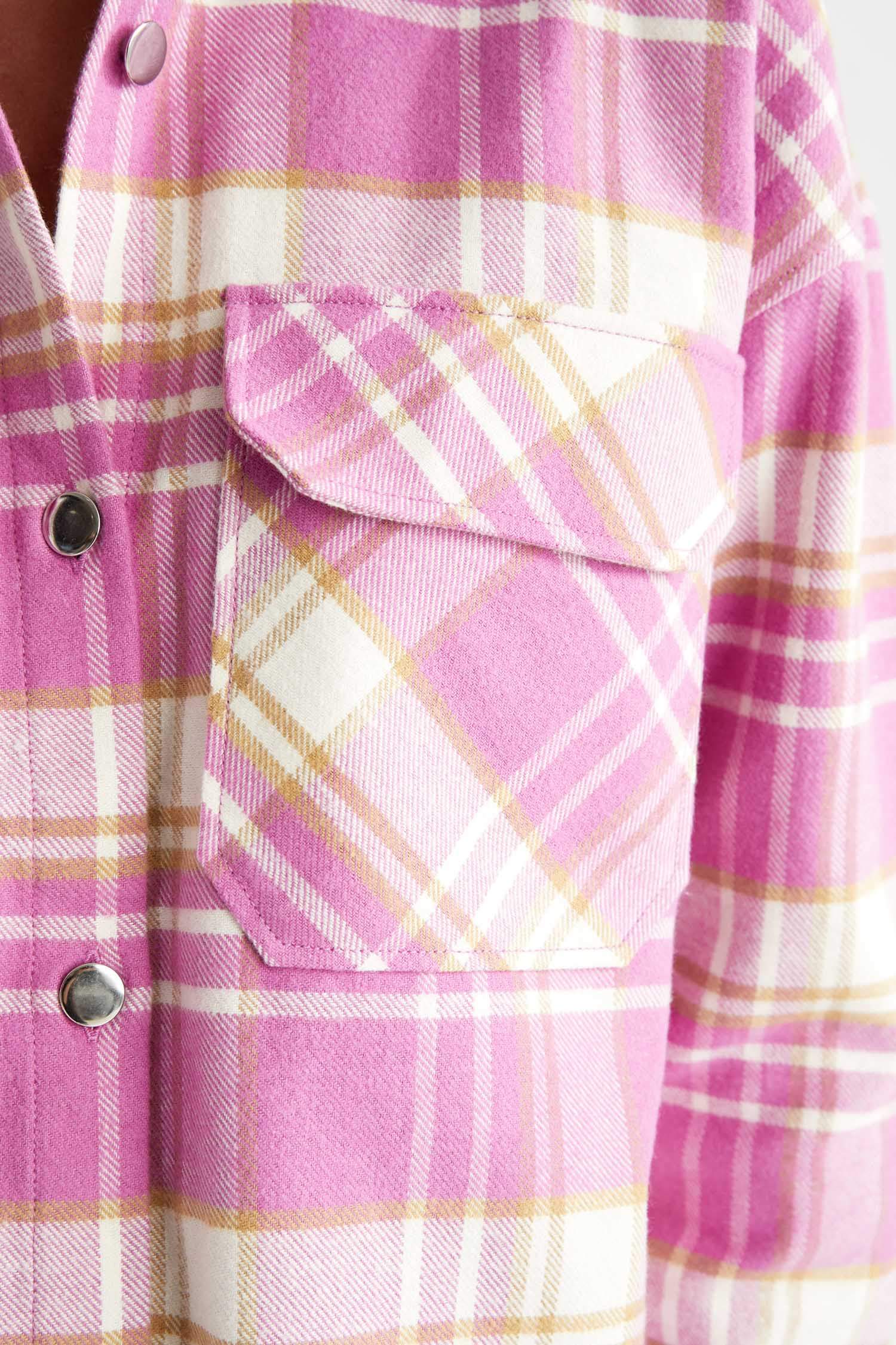 Oversize Fit Shirt Collar Flannel Long Sleeve Tunic