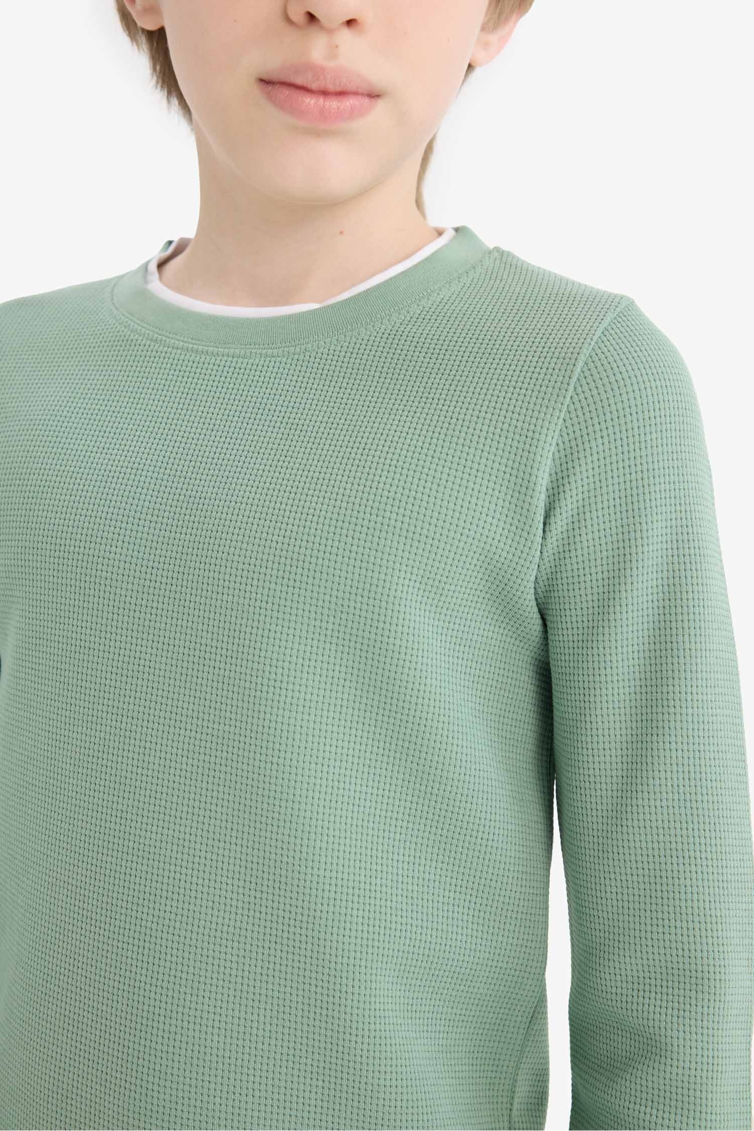 Boy Regular Fit Crew Neck Waffle Long Sleeve T-Shirt