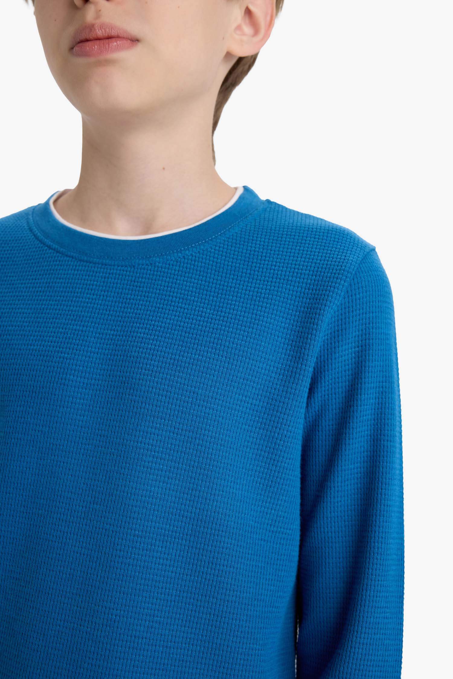 Boy Regular Fit Crew Neck Waffle Long Sleeve T-Shirt