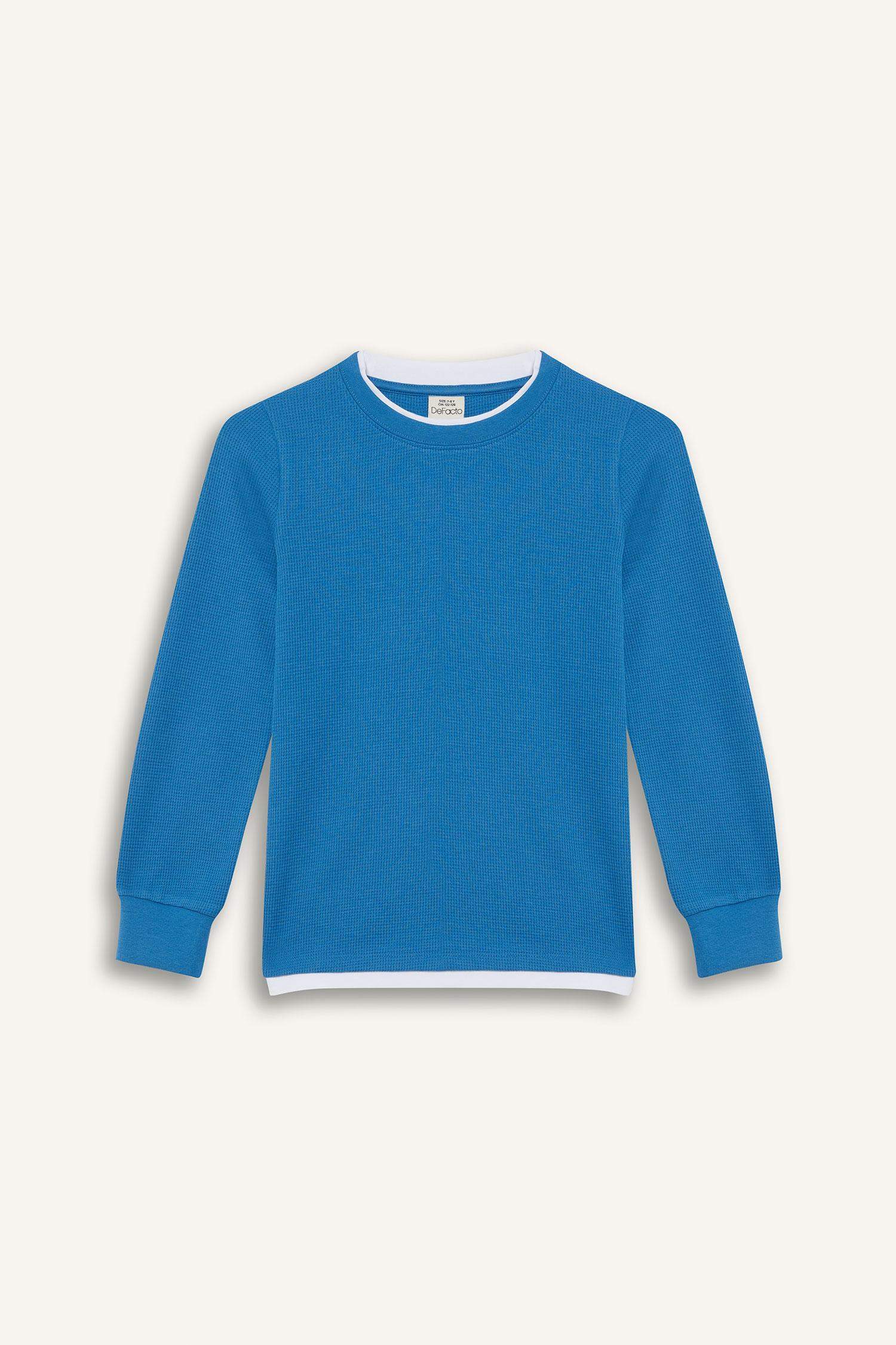 Boy Regular Fit Crew Neck Waffle Long Sleeve T-Shirt