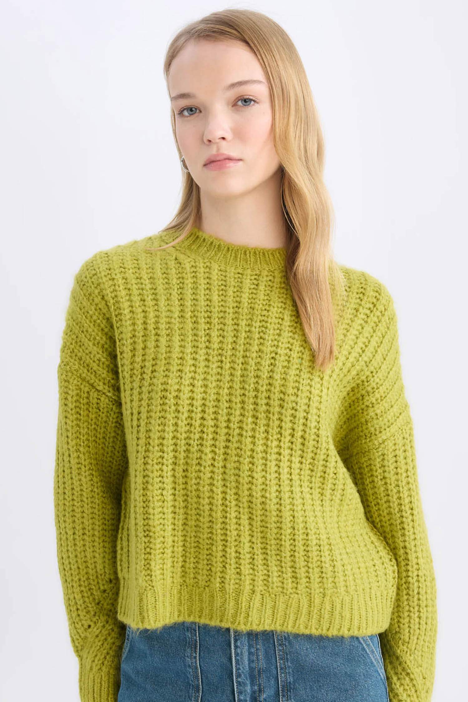 Oversize Fit Crew Neck Knitwear Basic Dress Pullover