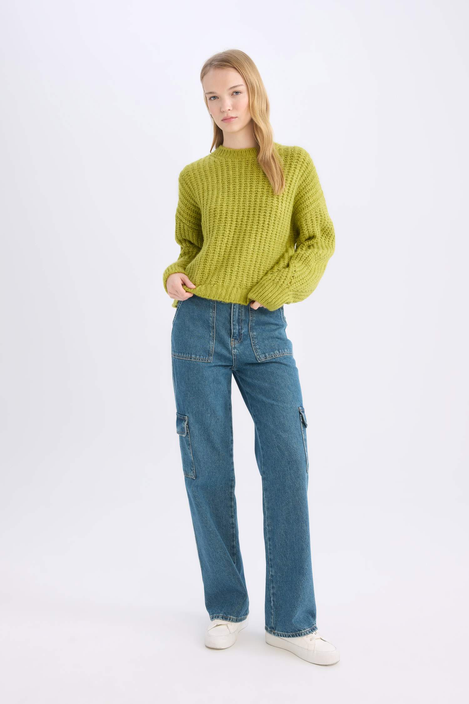 Oversize Fit Crew Neck Knitwear Basic Dress Pullover