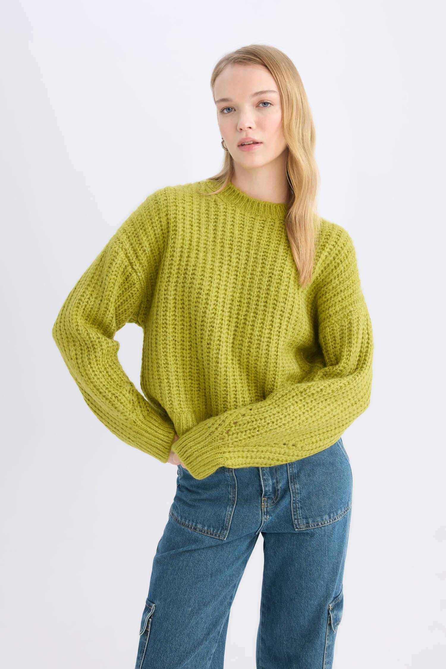 Oversize Fit Crew Neck Knitwear Basic Dress Pullover