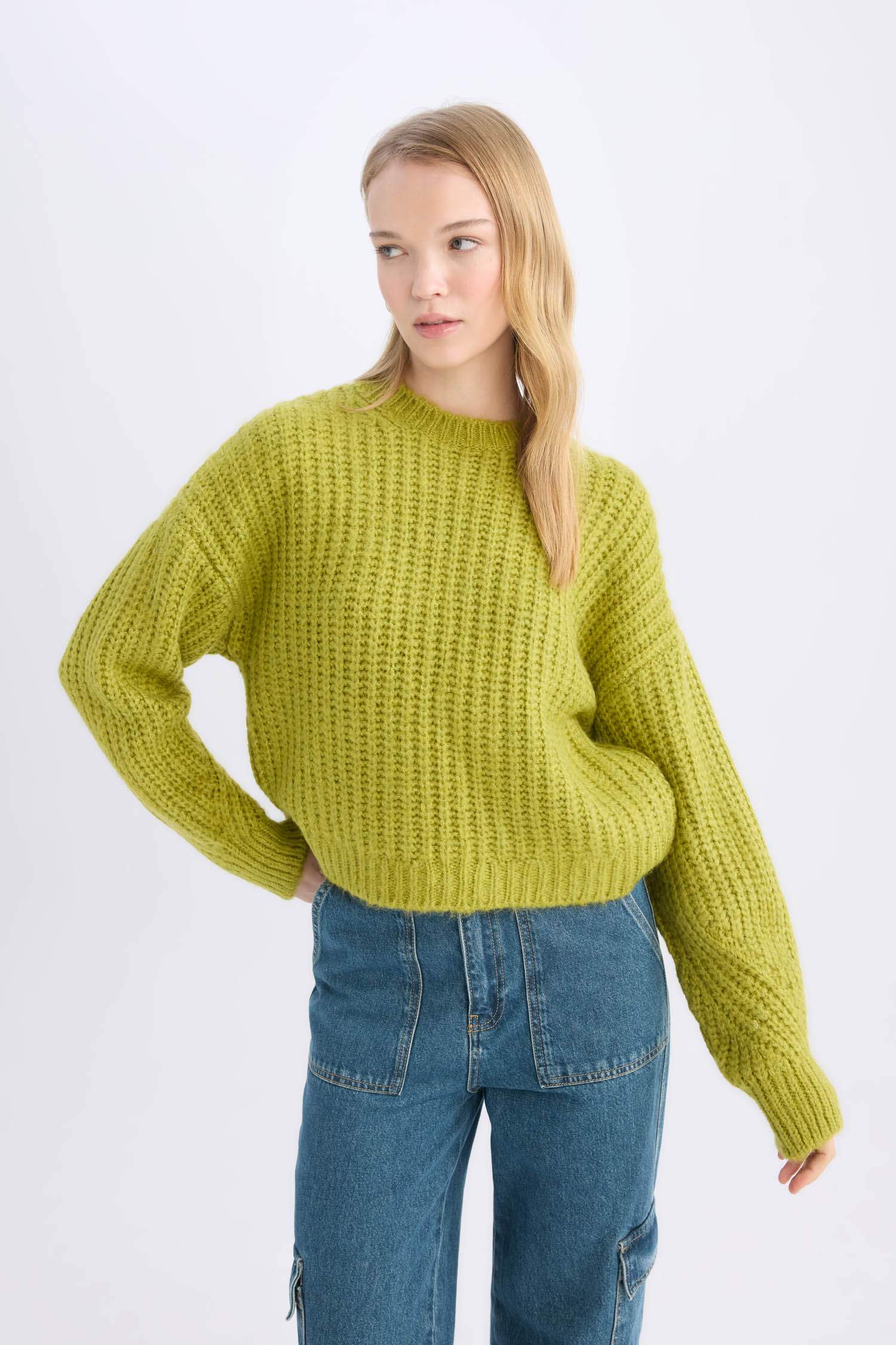 Oversize Fit Crew Neck Knitwear Basic Dress Pullover