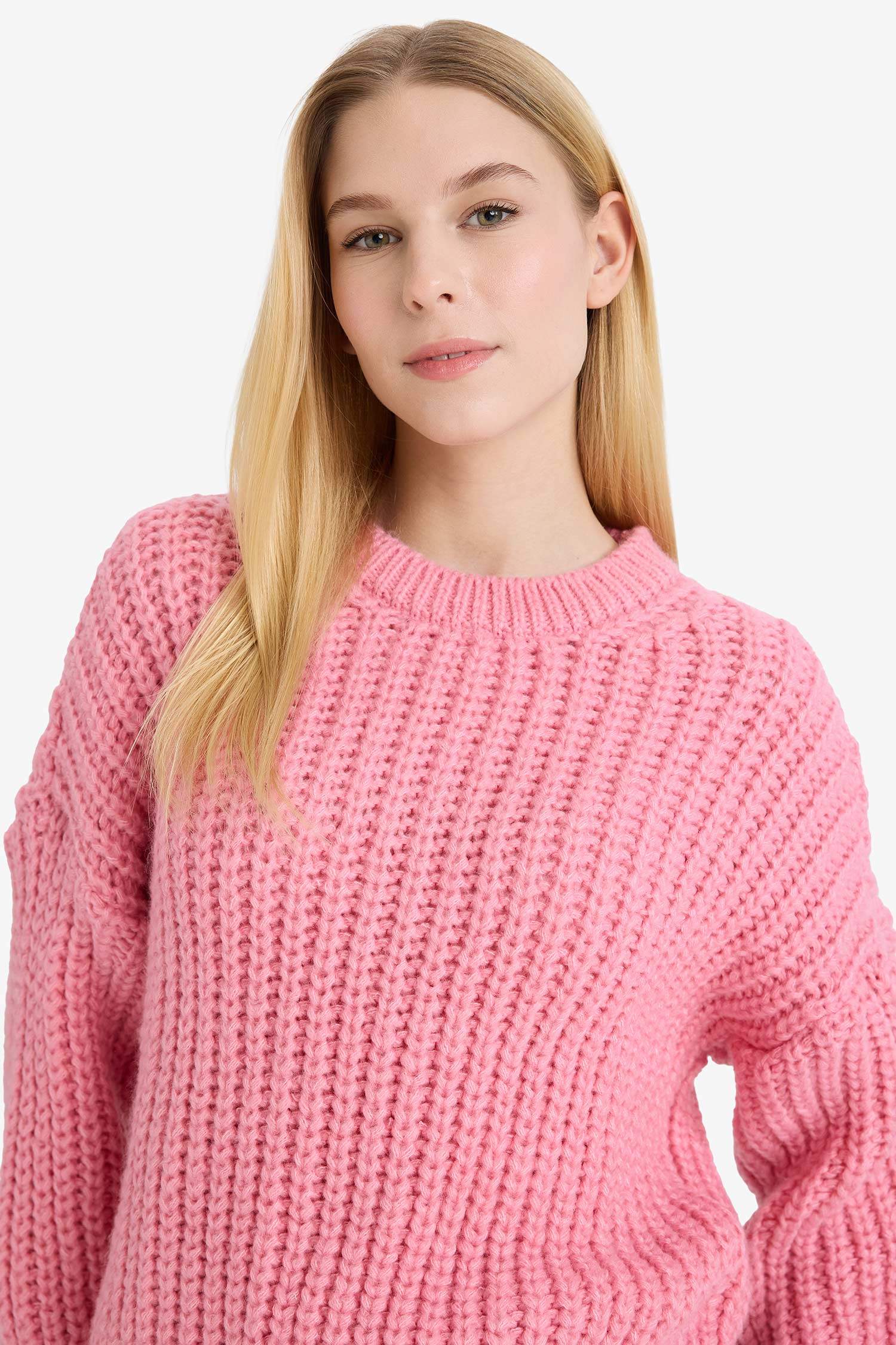 Oversize Fit Crew Neck Basic Dress Pullover