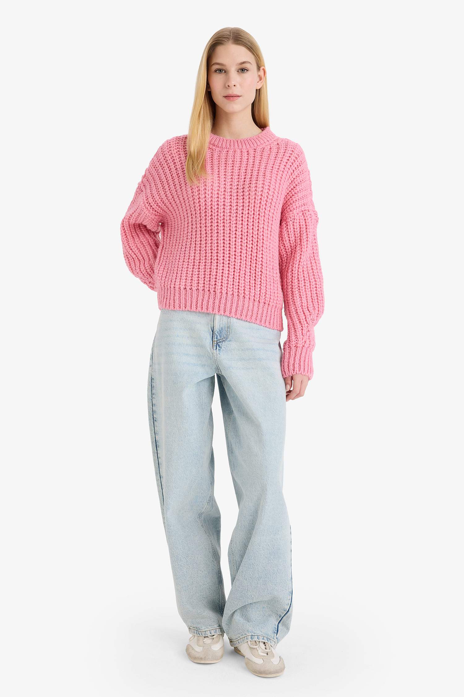 Oversize Fit Crew Neck Basic Dress Pullover