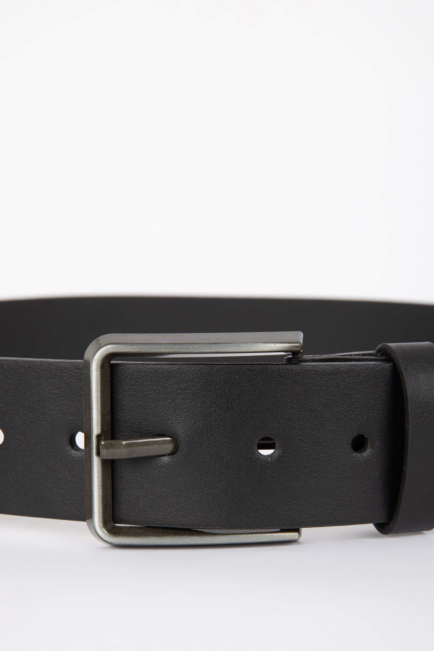 حزام رجالي جلد صناعي أسود بمشبك مستطيل