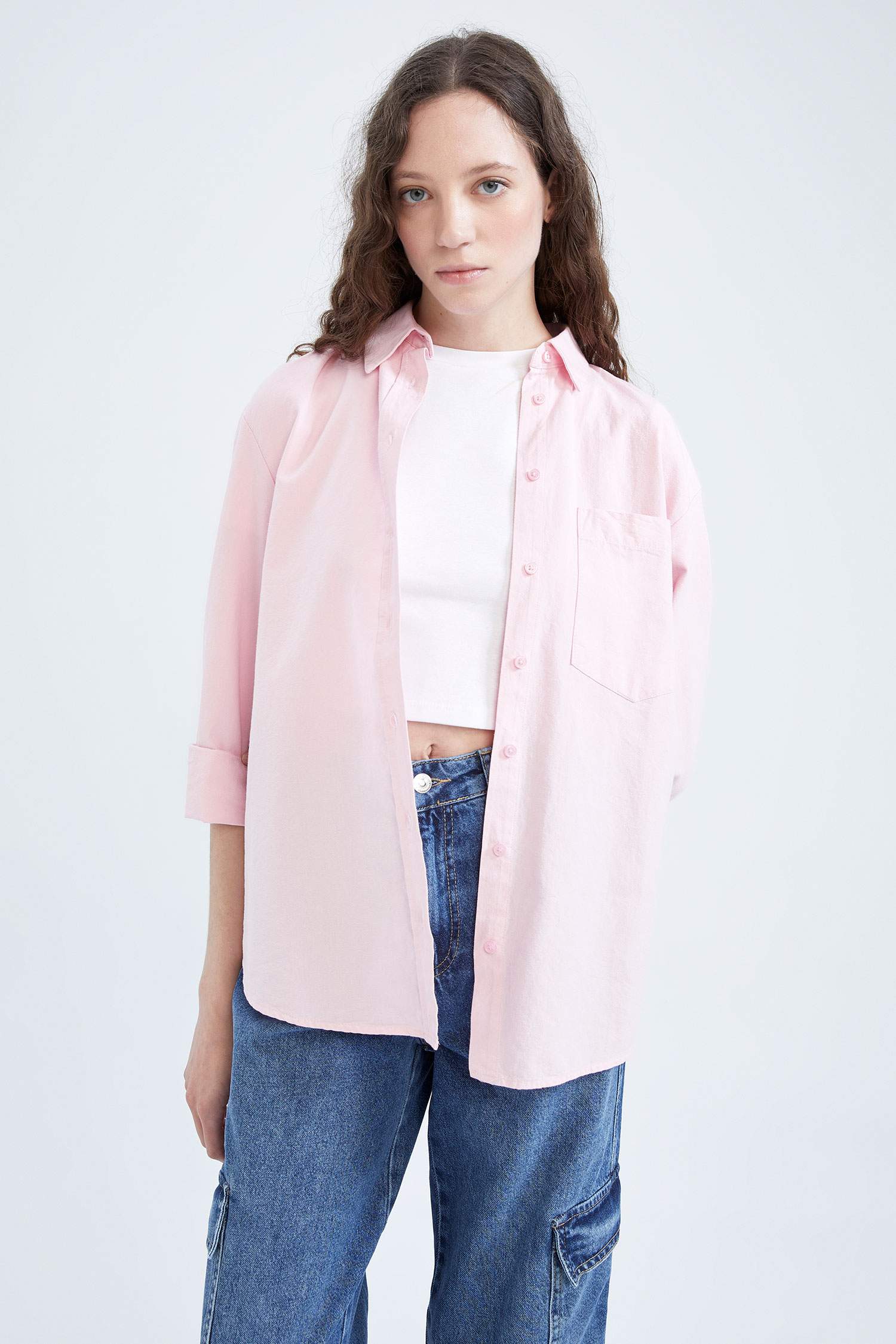 Рубашка оверсайз с длинным рукавом из 100% хлопка