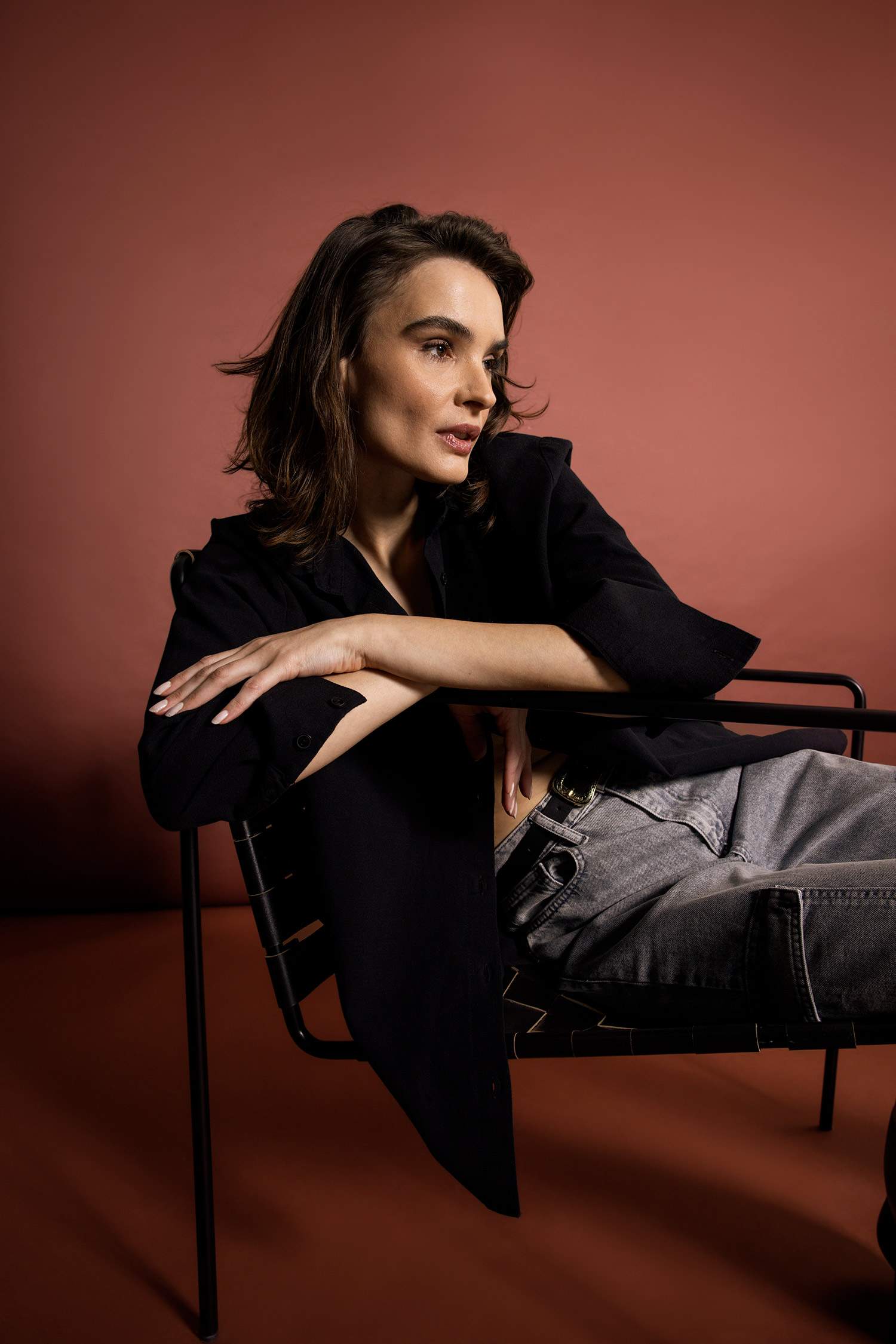 قميص بأكمام طويلة كتان اوفر سايز بياقة قميص