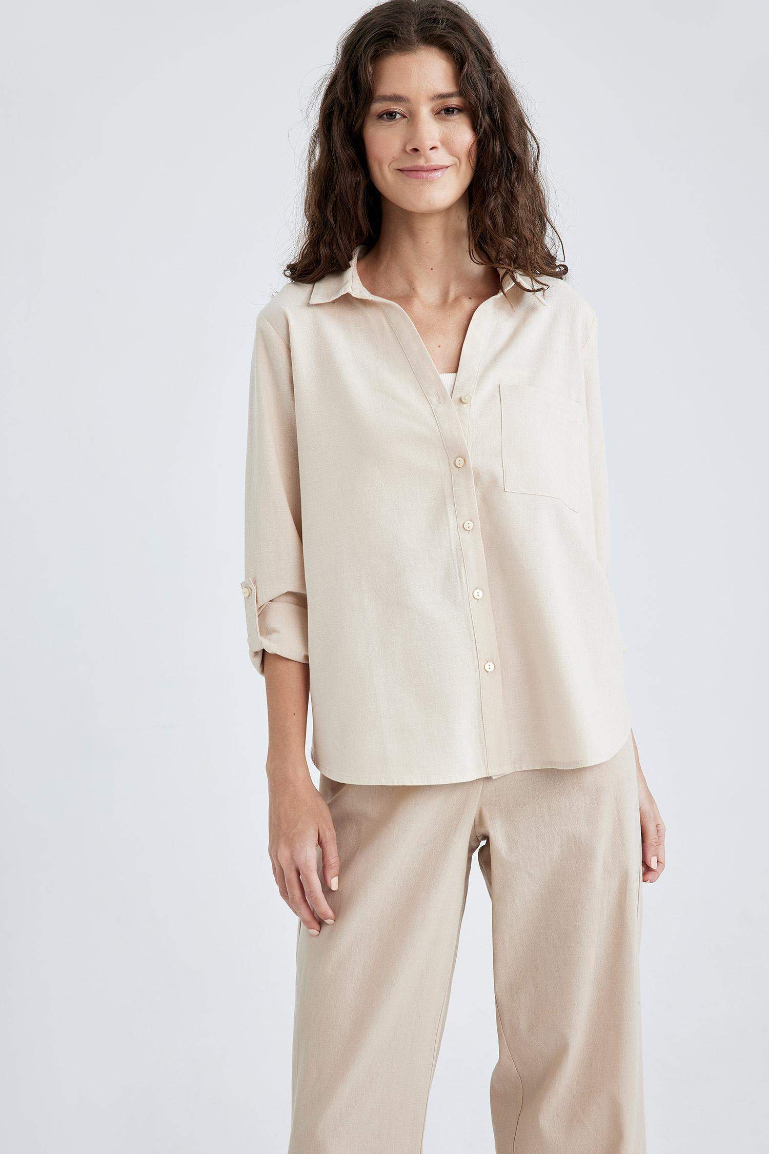 Regular Fit Long Sleeve Linen Look Shirt