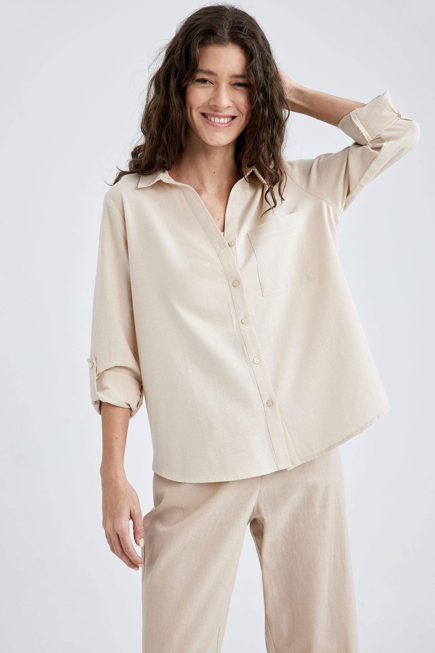 Regular Fit Long Sleeve Linen Look Shirt
