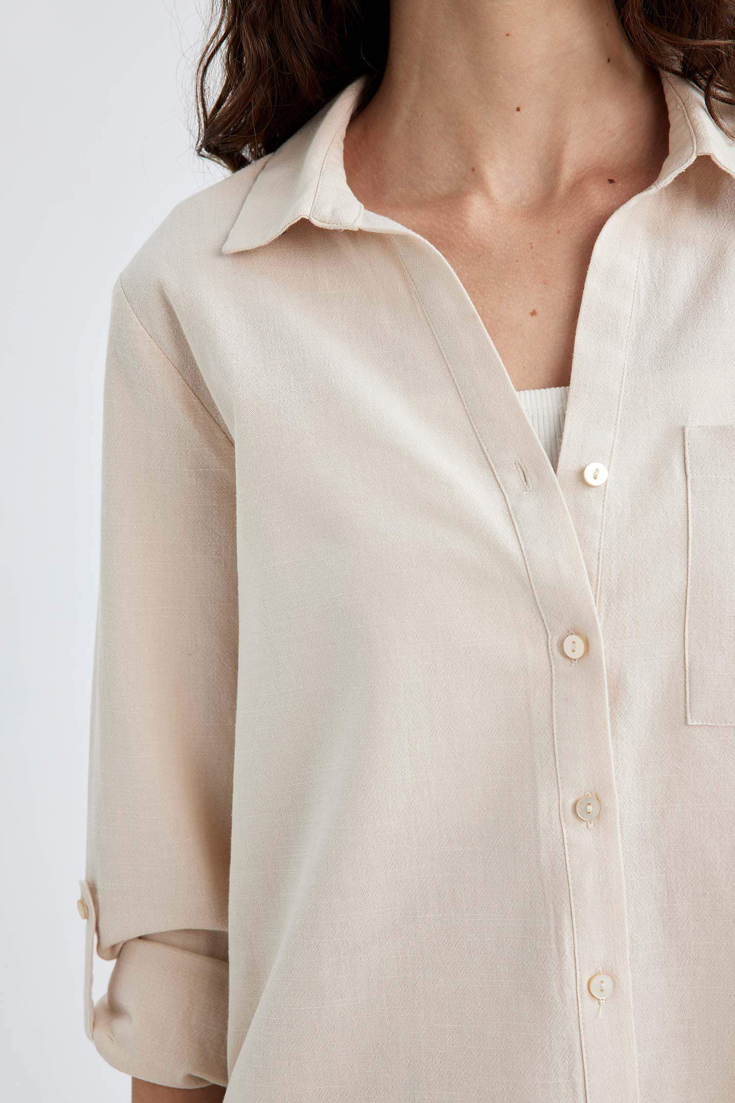 Regular Fit Long Sleeve Linen Look Shirt