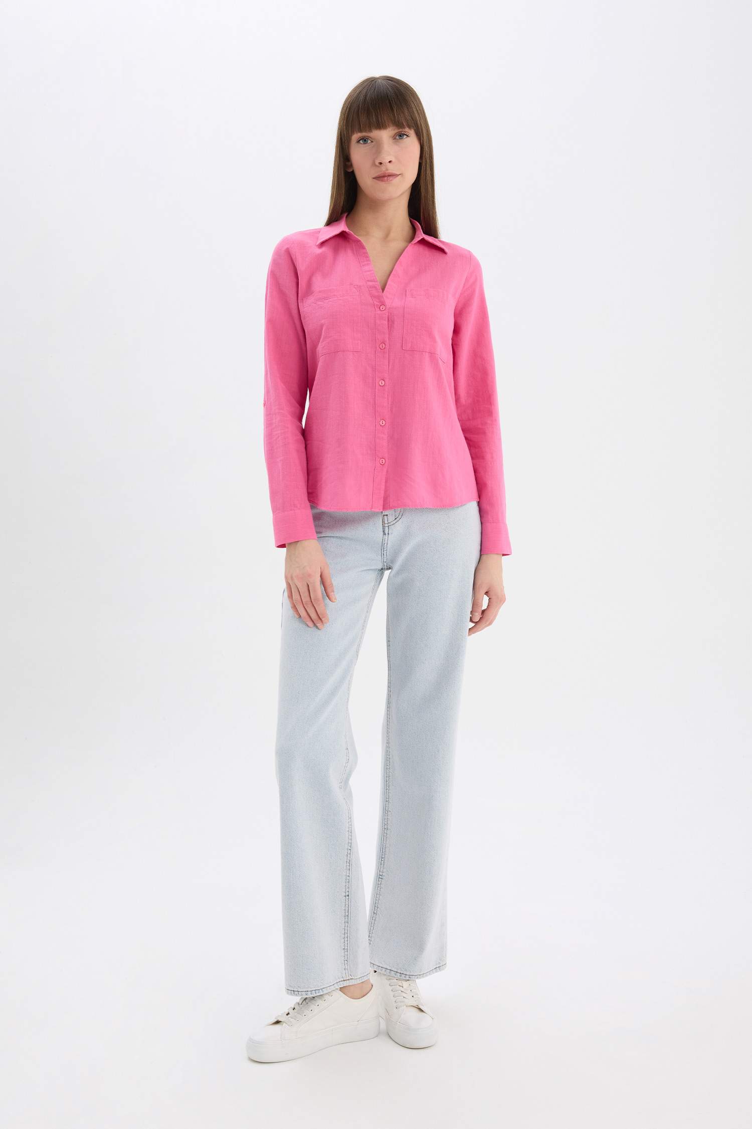 Regular Fit Shirt Collar Linen Blend Shirt