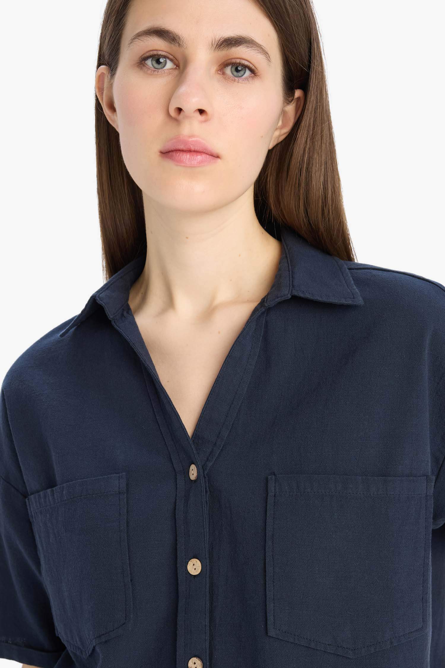 Boxy Fit Basic Düz Kısa Kollu Gömlek