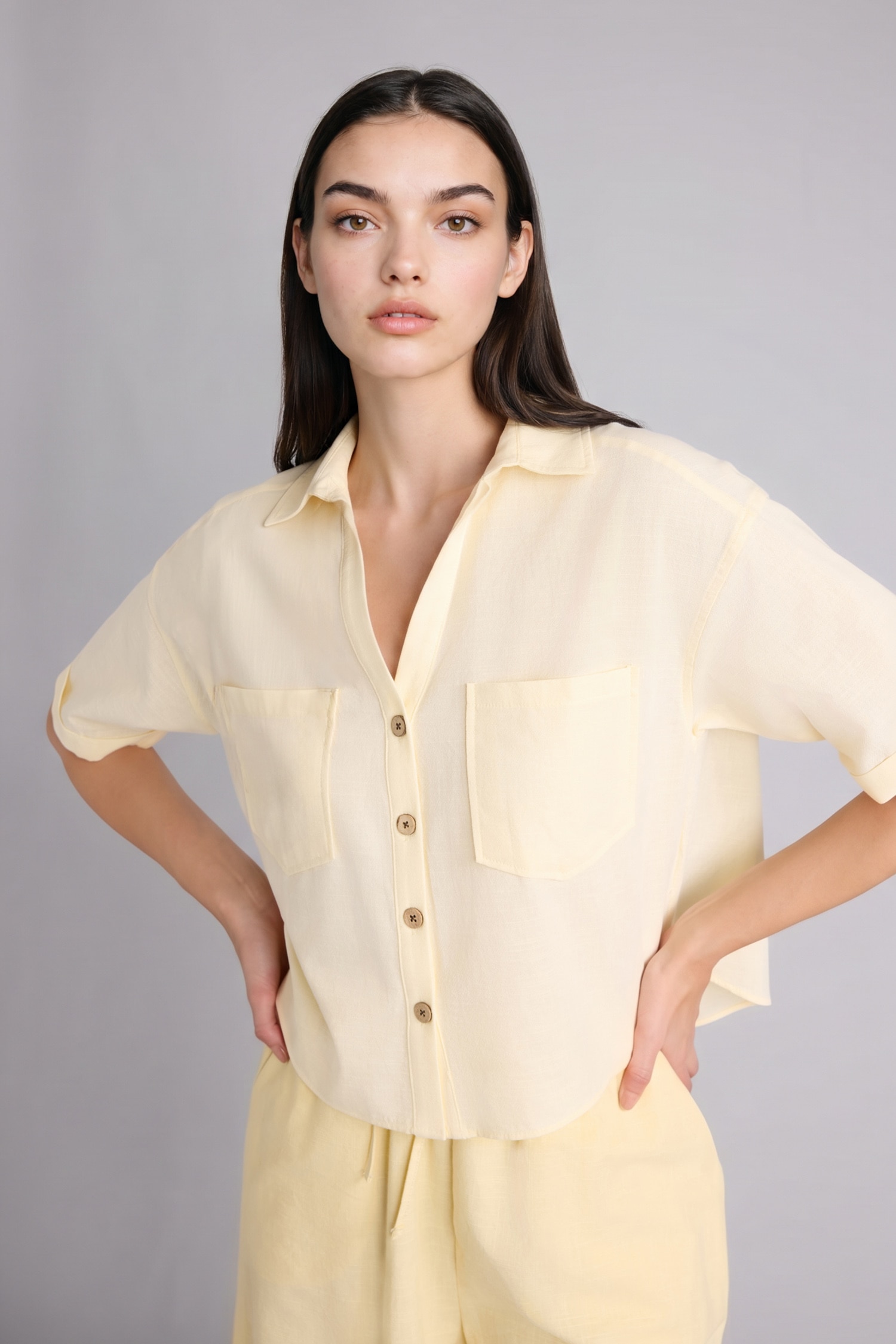 DeFacto Boxy Fit Keten Karışımlı Gömlek görsel 3
