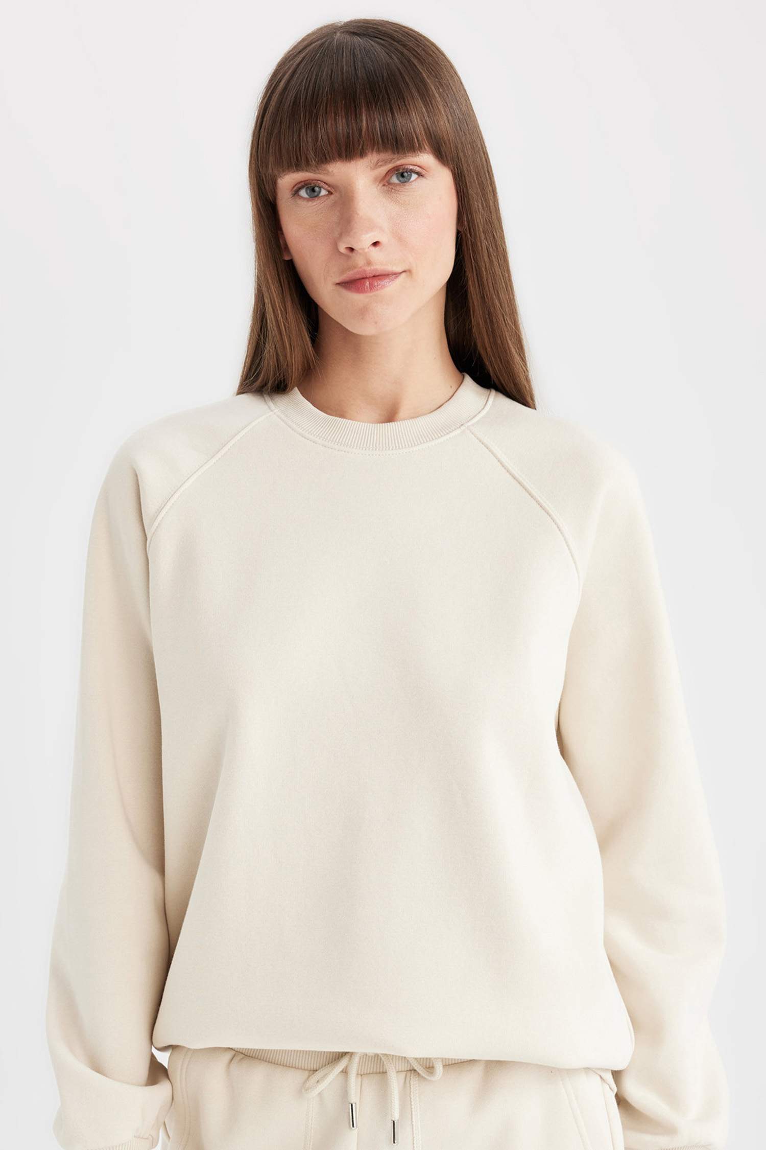 Oversize Geniş Kalıp Bisiklet Yaka Kalın Basic Düz Sweatshirt