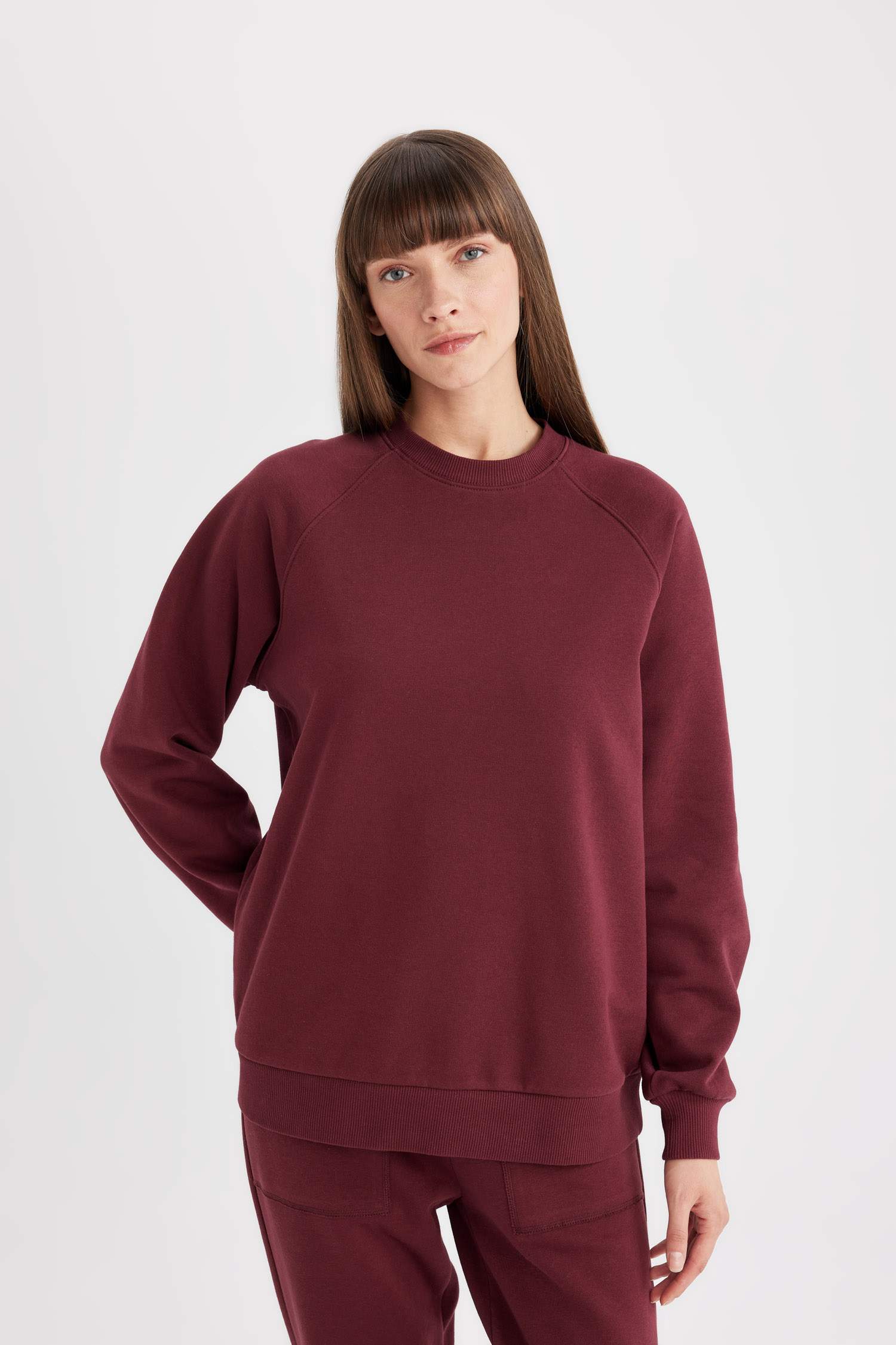 Oversize Geniş Kalıp Bisiklet Yaka Kalın Basic Düz Casual Sweatshirt