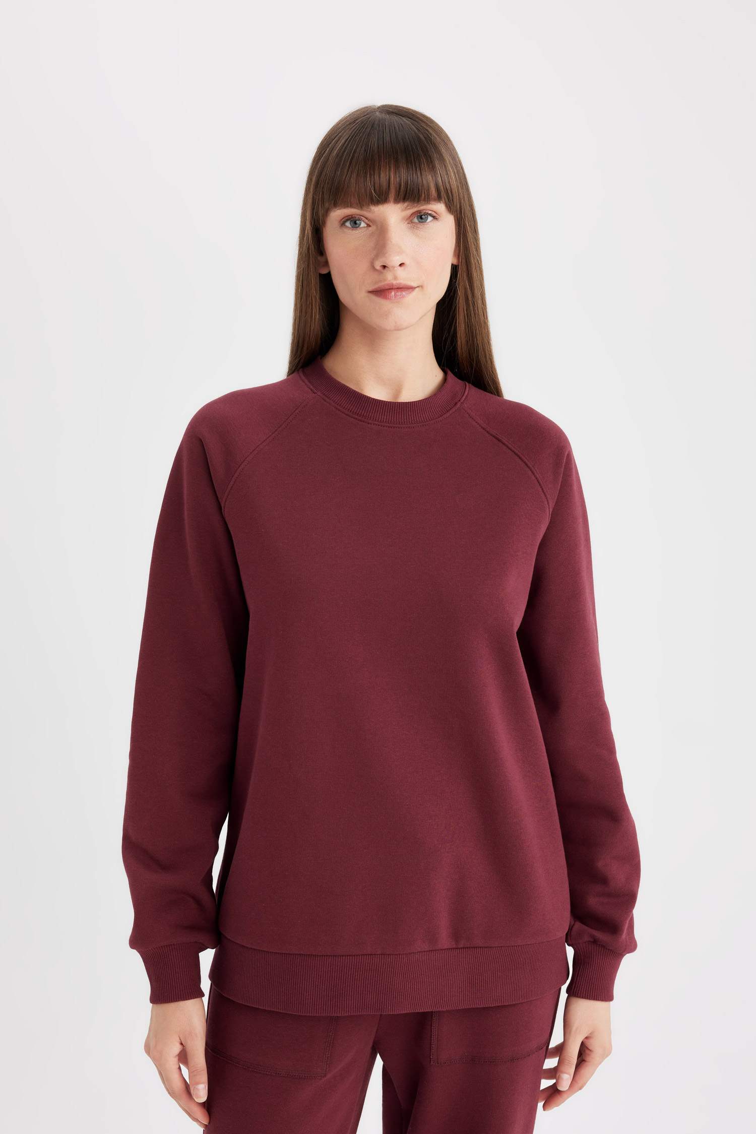 Oversize Geniş Kalıp Bisiklet Yaka Kalın Basic Düz Casual Sweatshirt