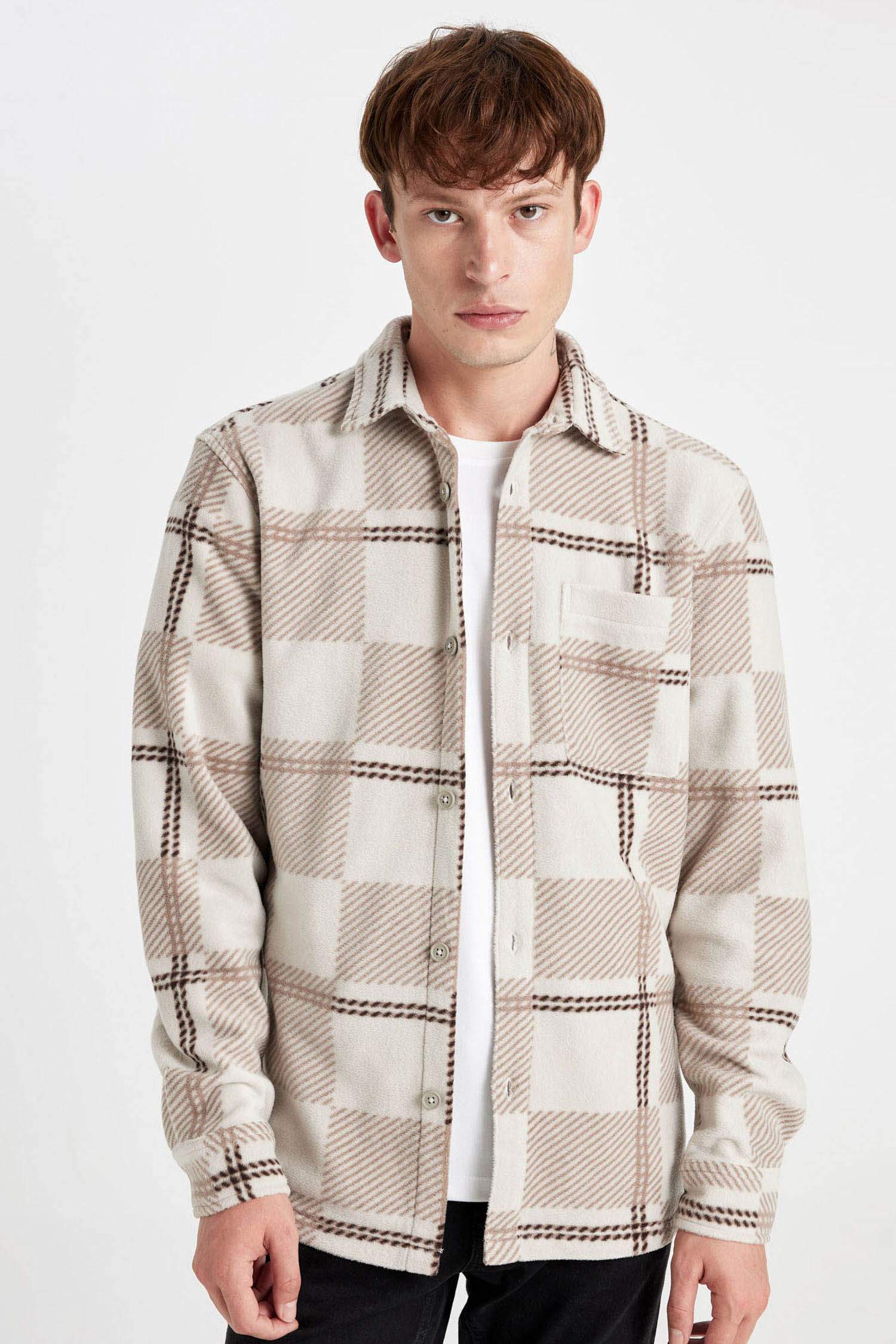 Regular Fit Checkered Fleece Long Sleeve Shirt