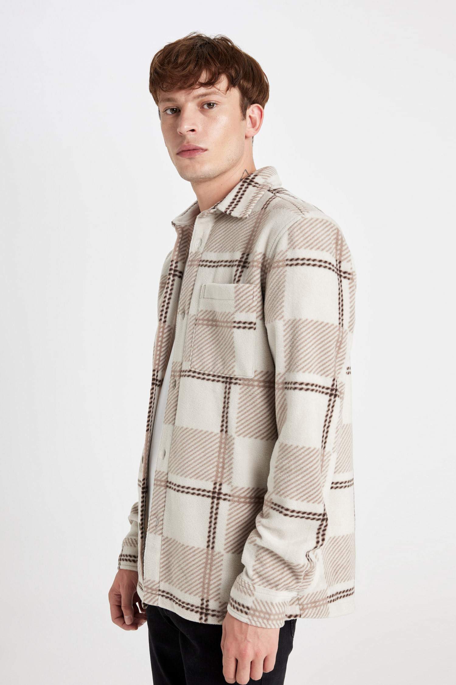 Regular Fit Checkered Fleece Long Sleeve Shirt