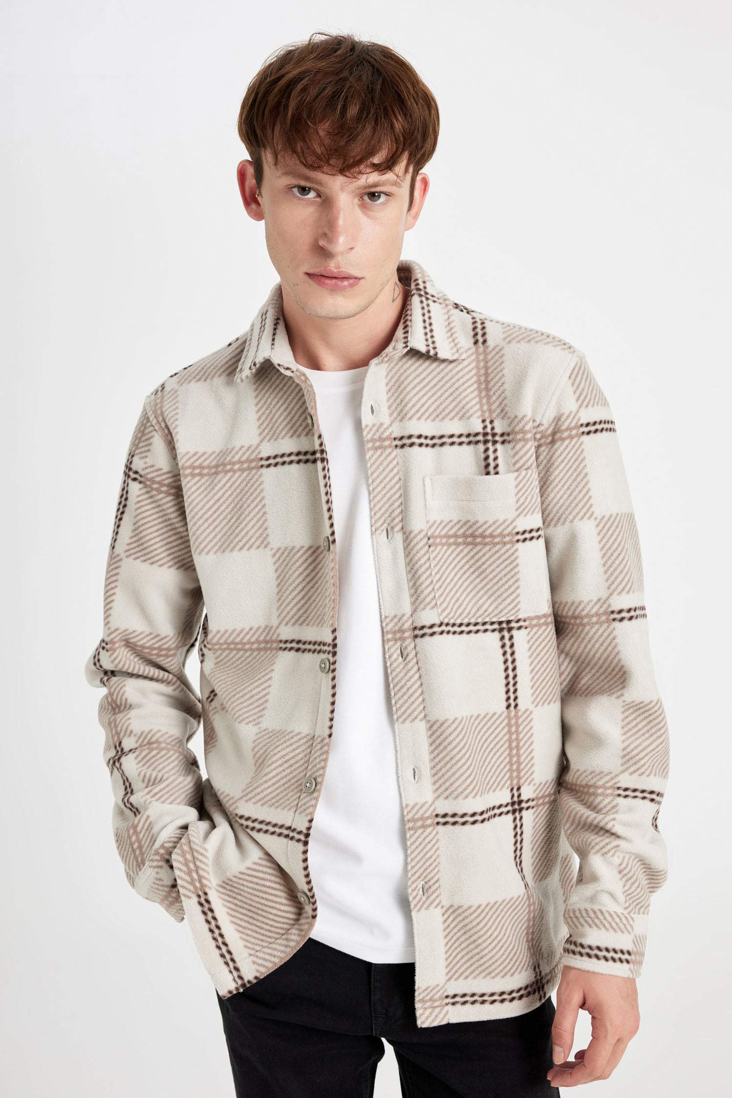 Regular Fit Checkered Fleece Long Sleeve Shirt