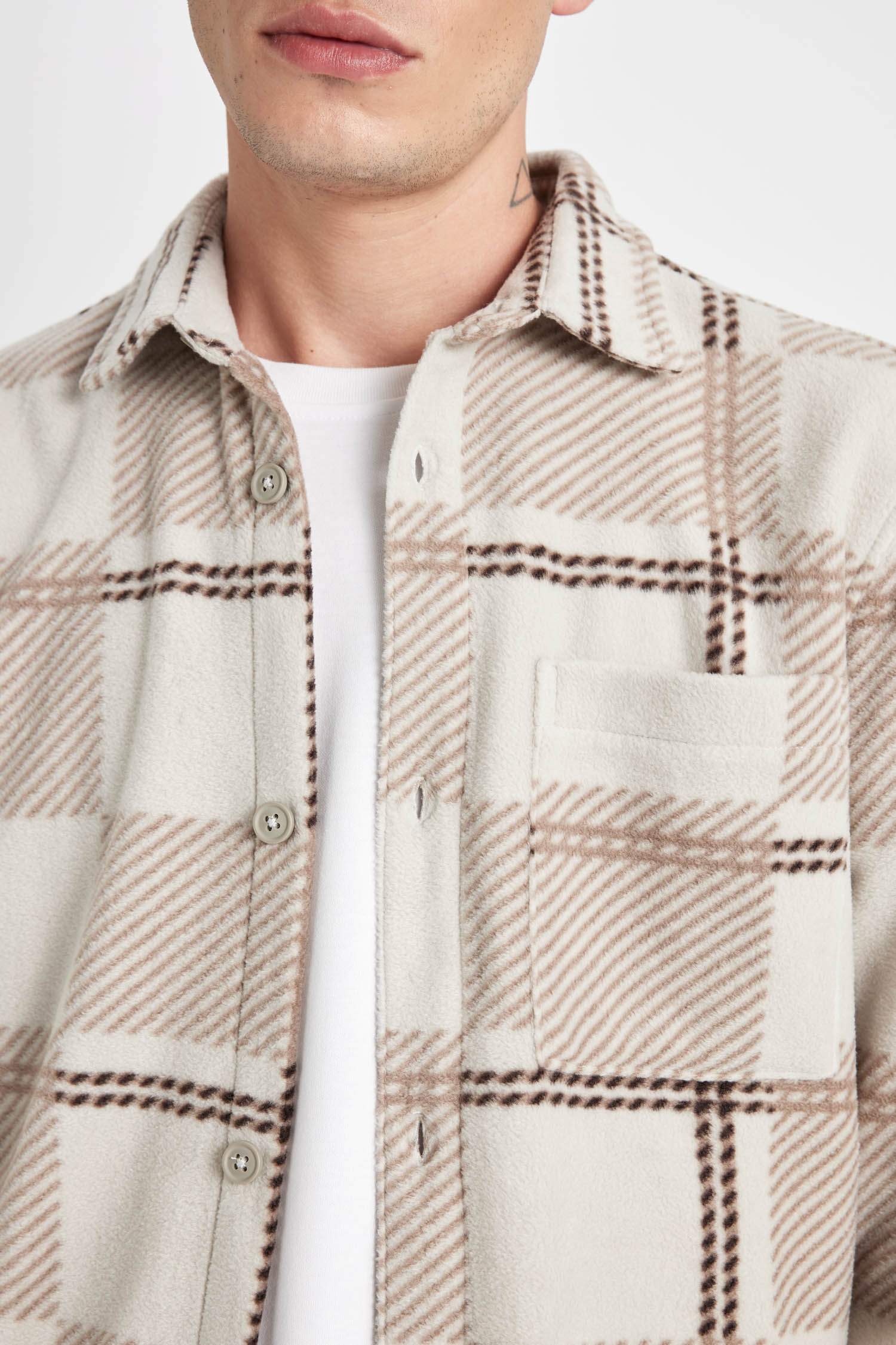 Regular Fit Checkered Fleece Long Sleeve Shirt