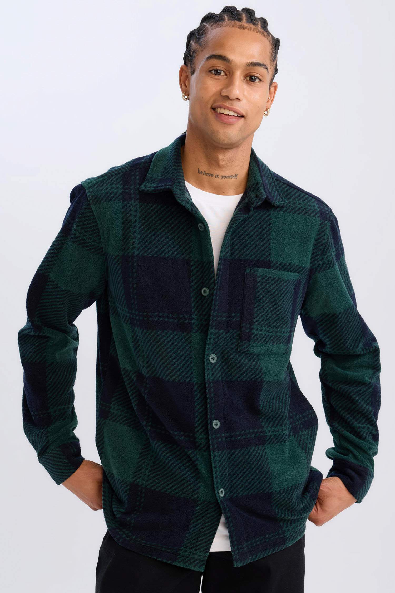 Regular Fıt Kareli Polar Uzun Kollu Gömlek