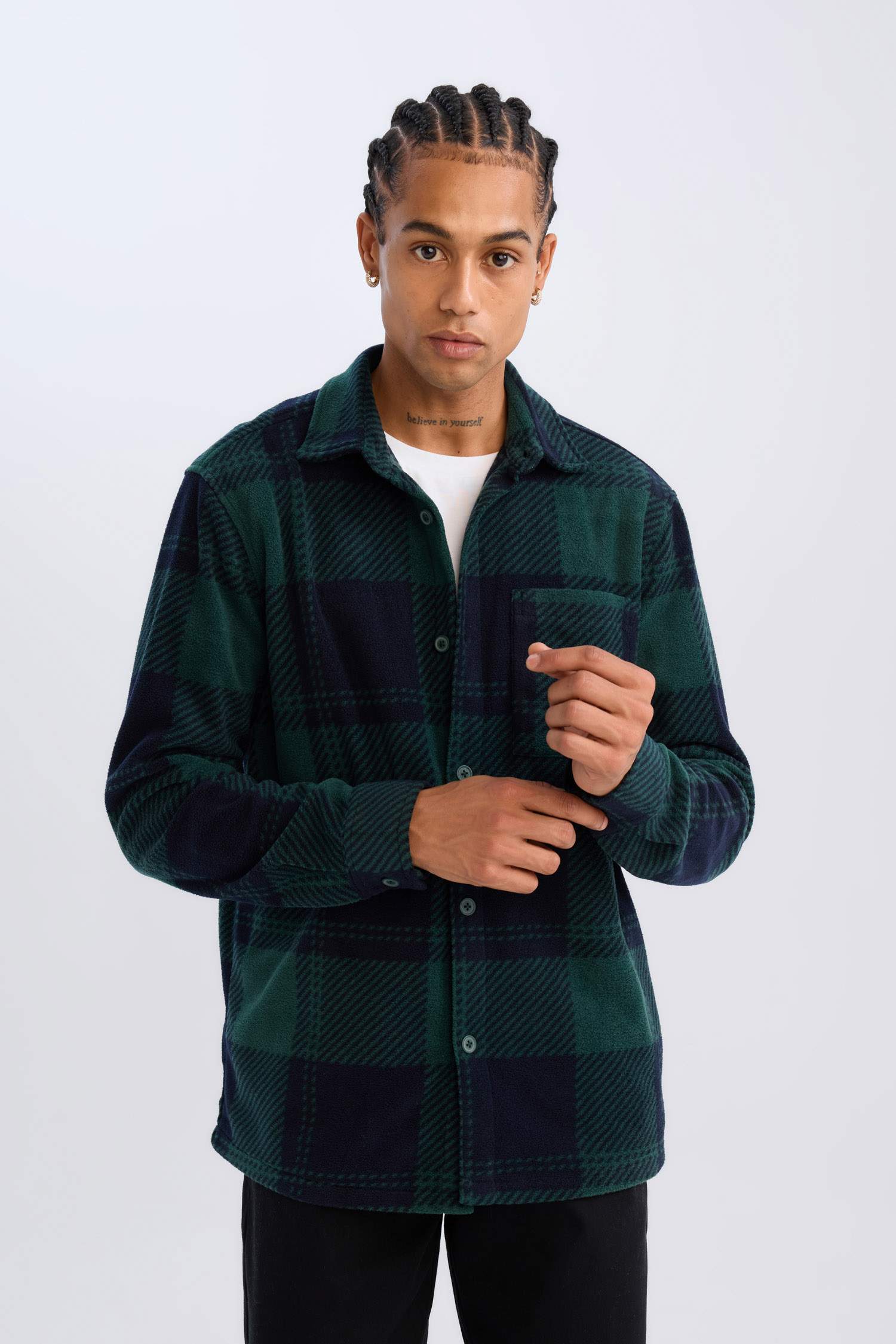 Regular Fıt Kareli Polar Uzun Kollu Gömlek