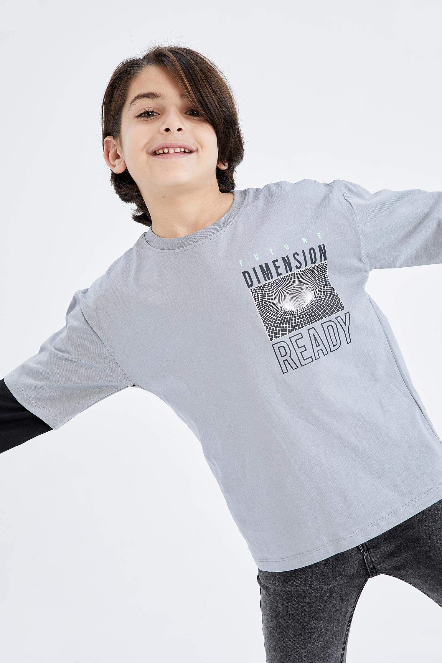 Boy Oversize Fit Crew Neck Combed Long Sleeve T-Shirt