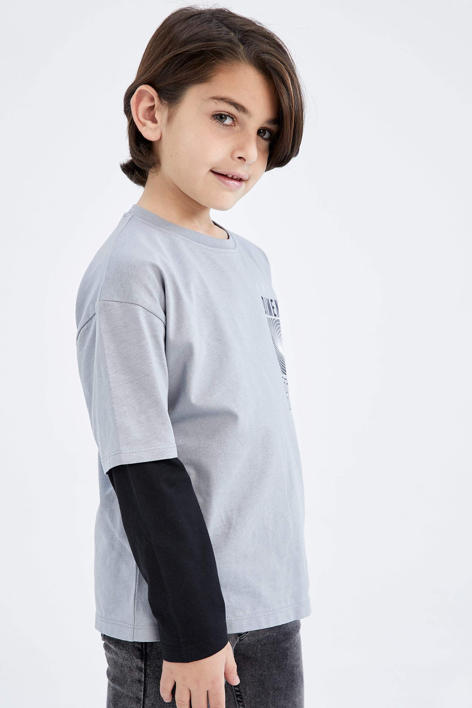 Boy Oversize Fit Crew Neck Combed Long Sleeve T-Shirt
