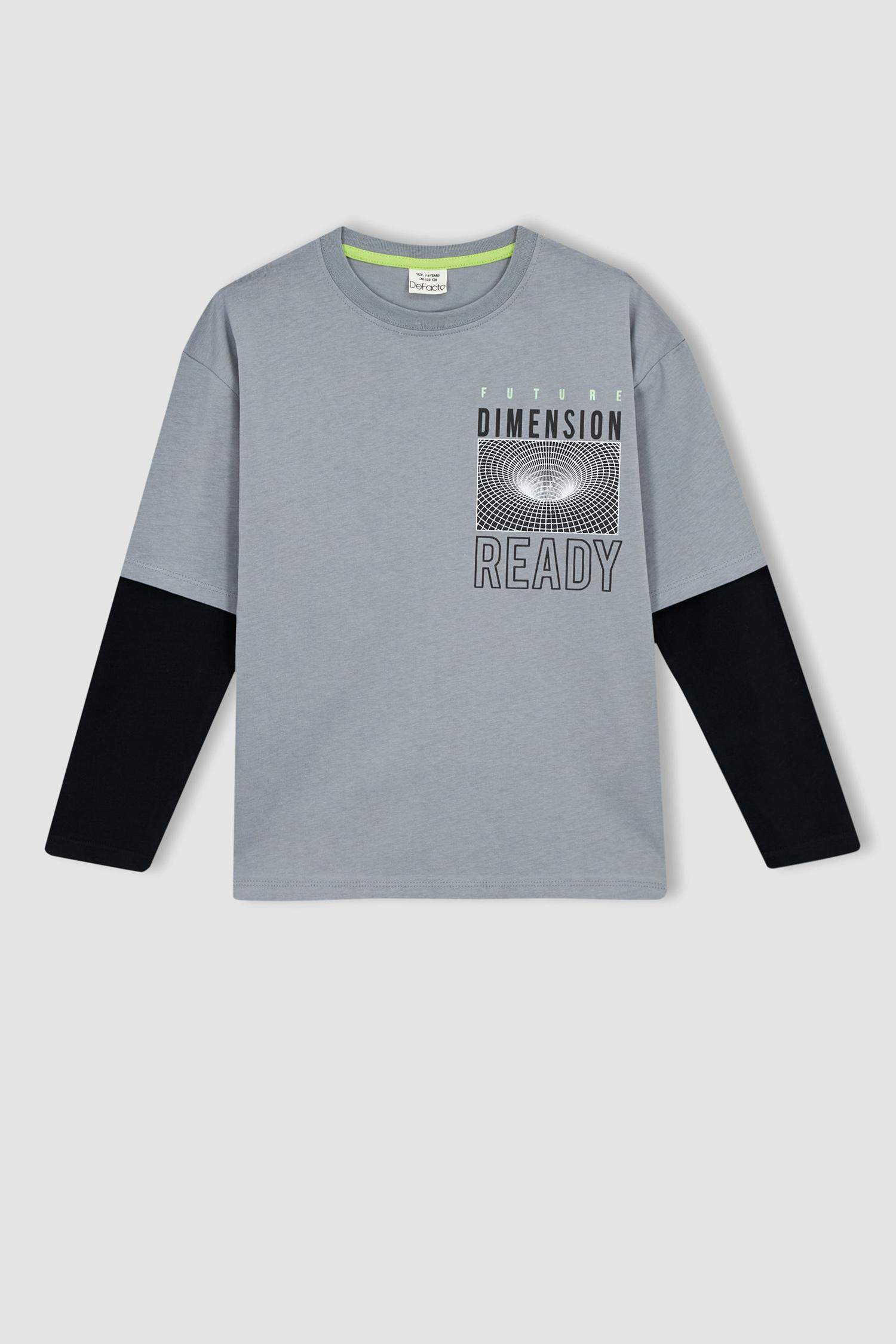 Boy Oversize Fit Crew Neck Combed Long Sleeve T-Shirt