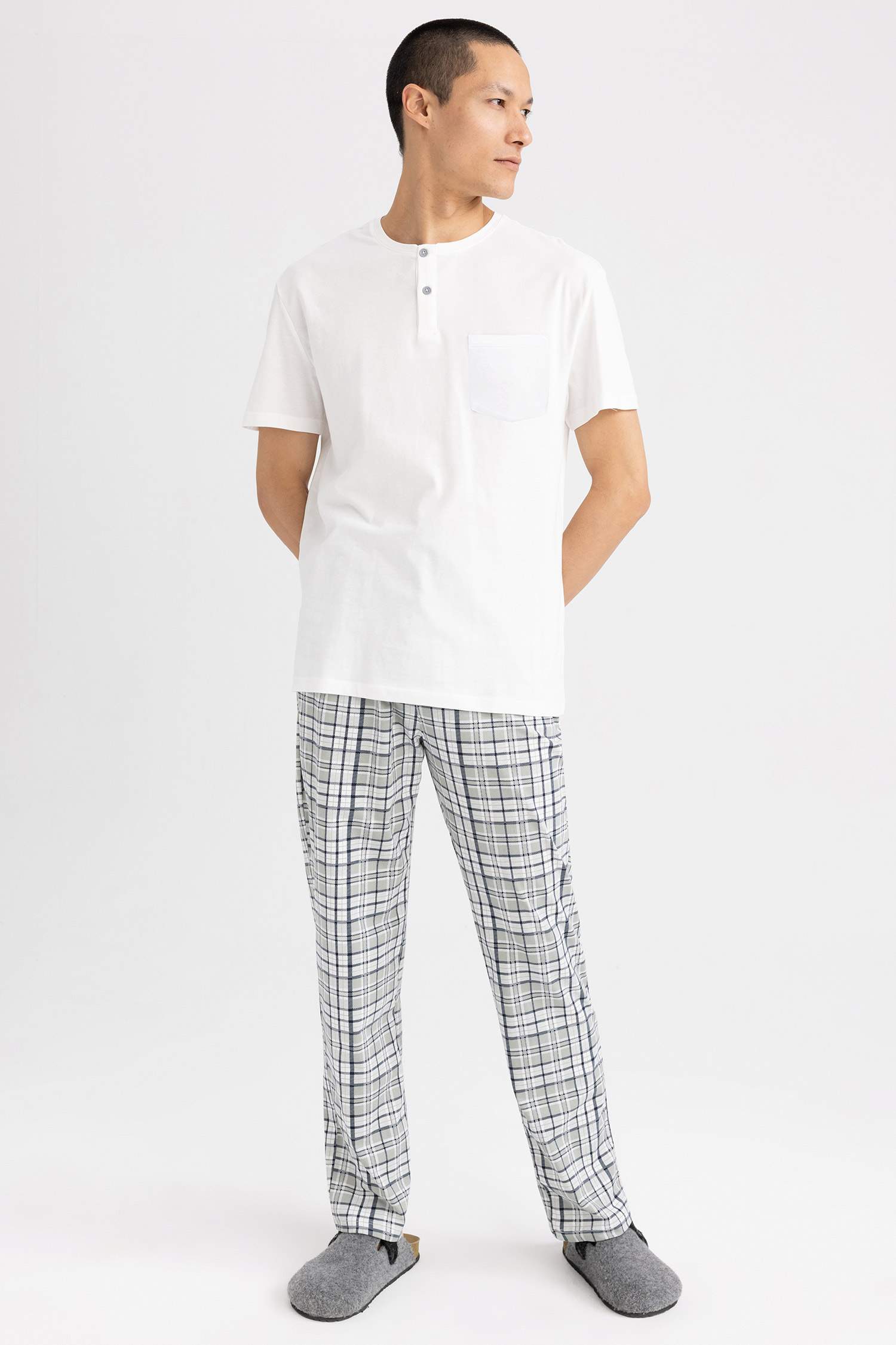 Regular Fit Plaid Square Patterned Short Sleeve Pajamas Set
