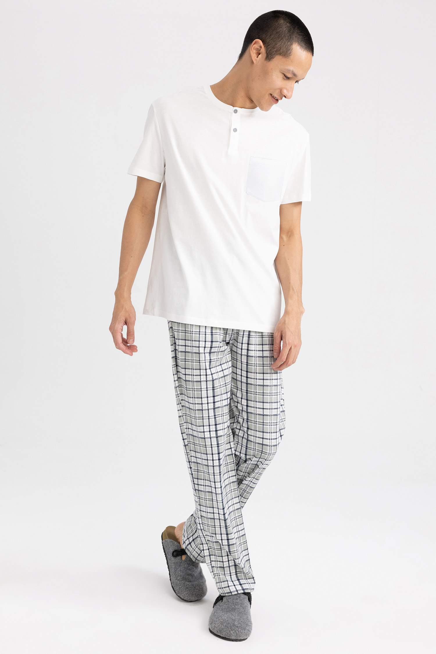 Regular Fit Plaid Square Patterned Short Sleeve Pajamas Set