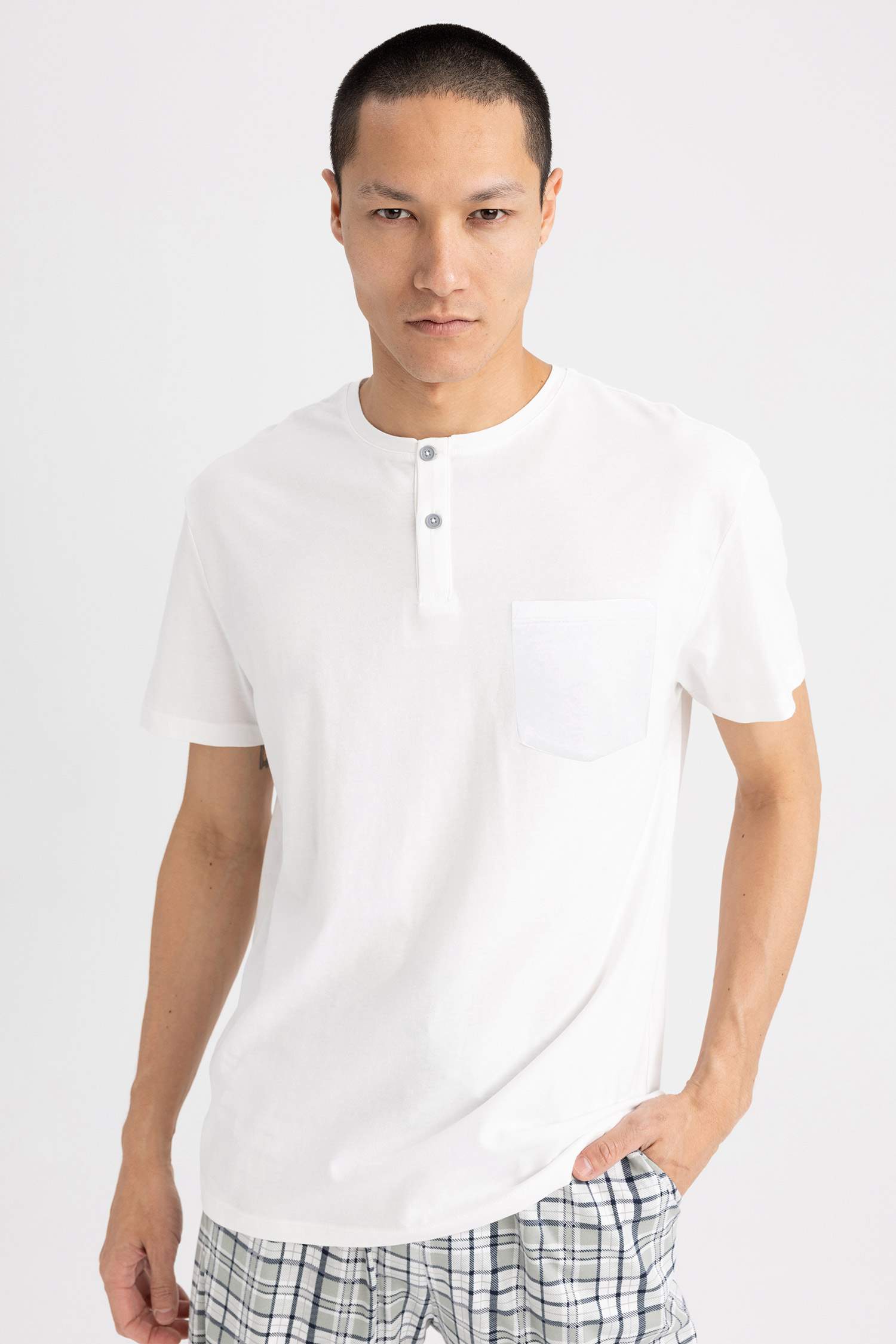 Regular Fit Plaid Square Patterned Short Sleeve Pajamas Set