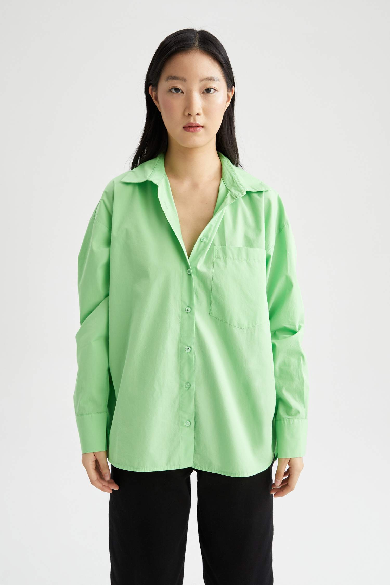 Green WOMAN Oversized Long Sleeve Poplin Shirt 2378489 | DeFacto