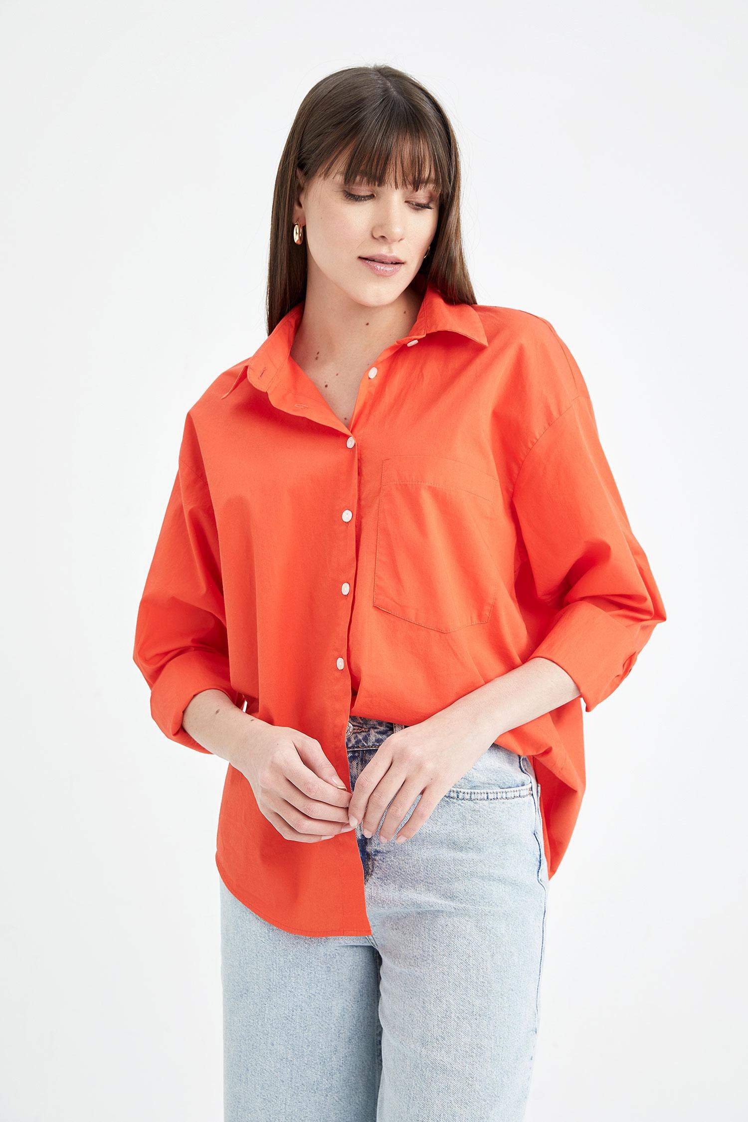 Oversize Fit Shirt Collar Poplin Long Sleeve Shirt