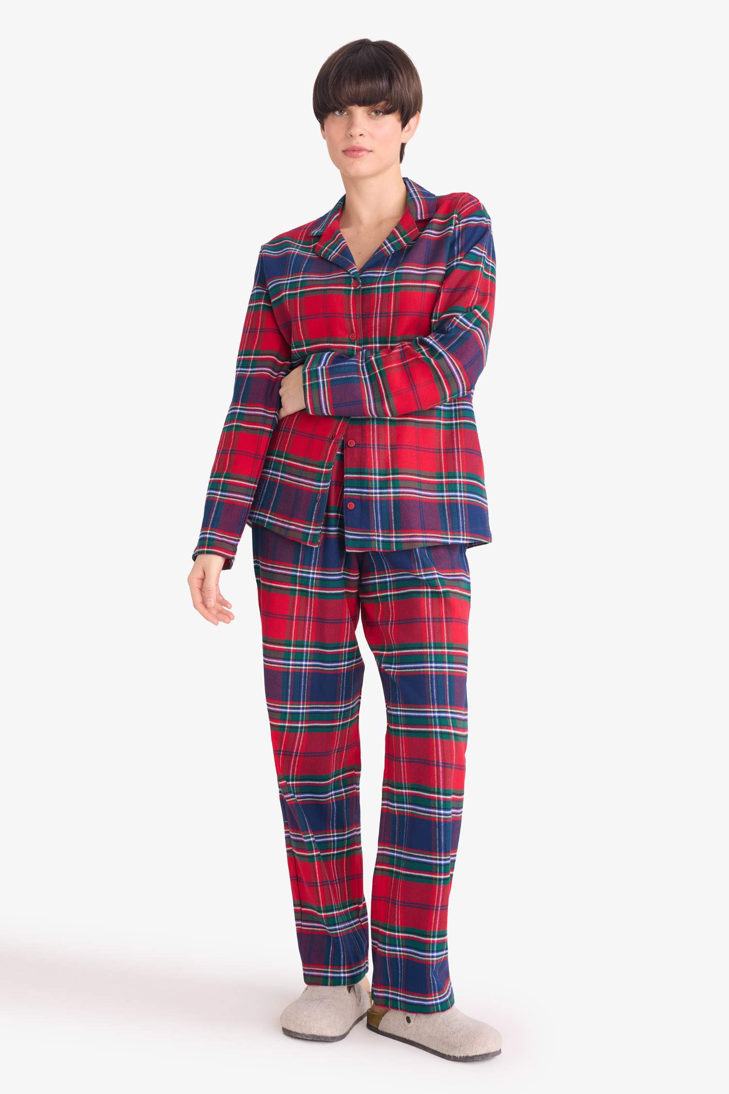 Pijama Takımı Kareli Flanel Uzun Kollu Üst Beli Lastikli Uzun Alt-Fall in Love