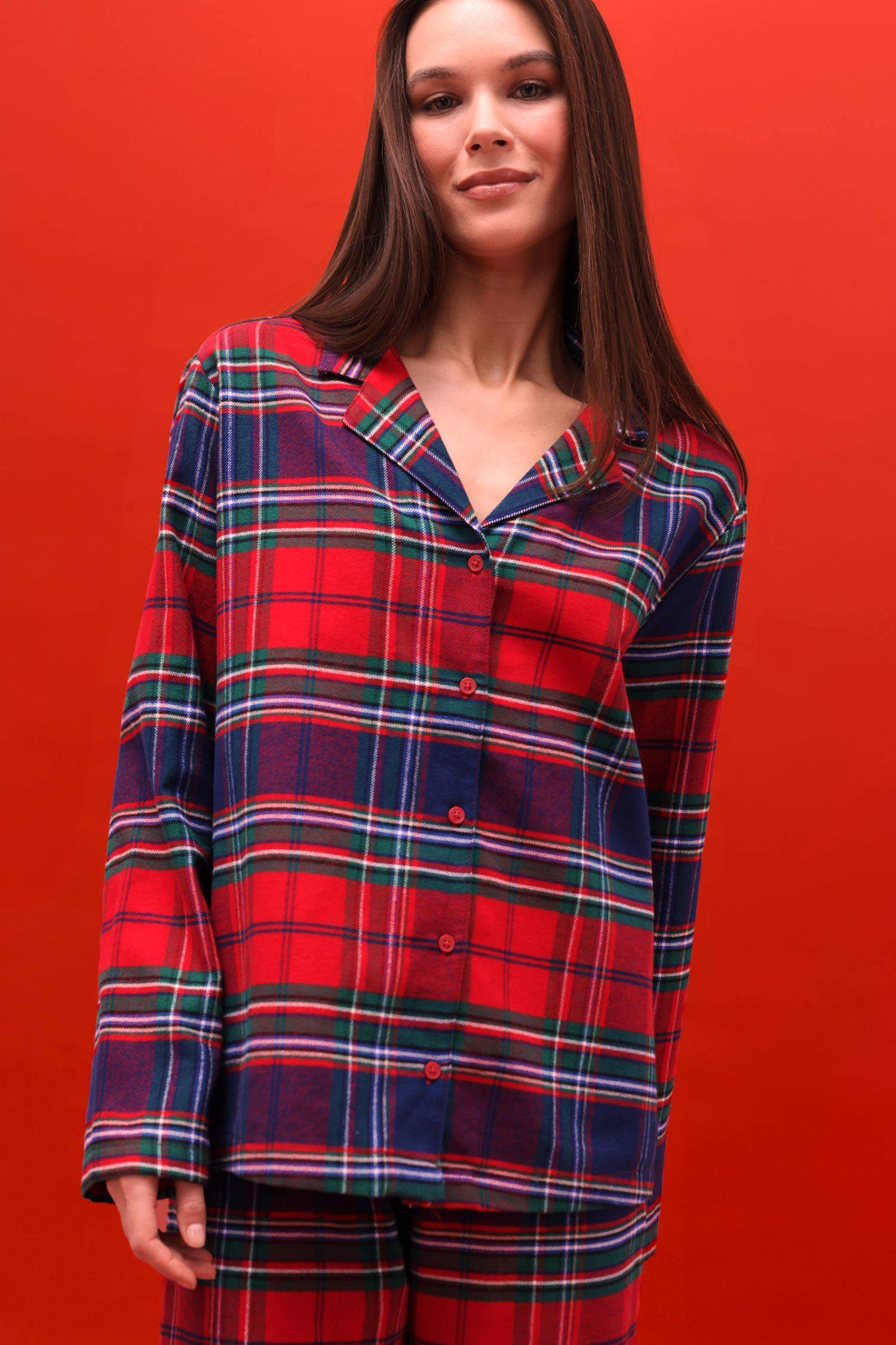 Regular Fit Kareli Uzun Kollu 2'li Flanel Takım