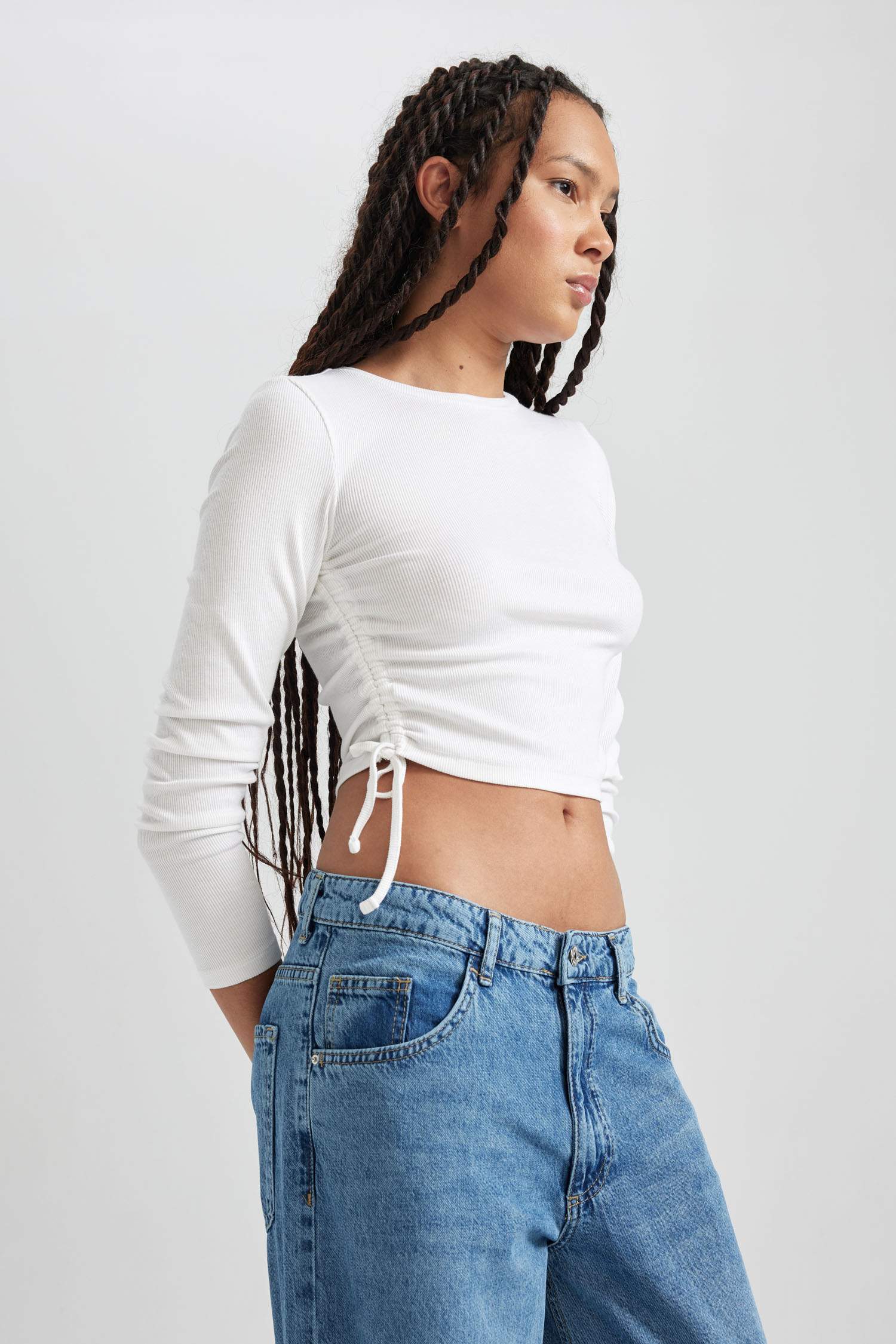 Fitted Basic Uzun Kollu Crop Tişört