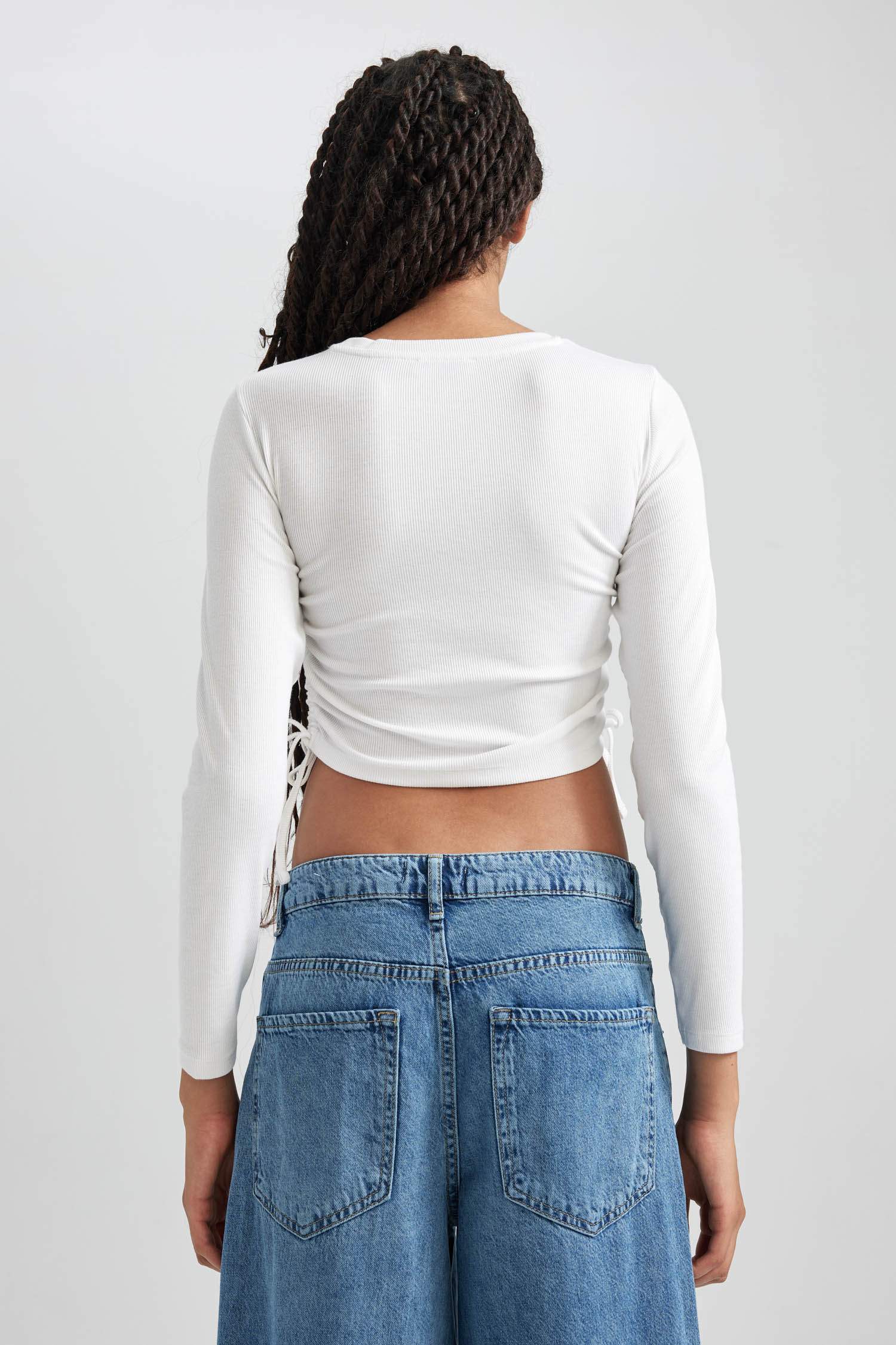 Fitted Basic Uzun Kollu Crop Tişört