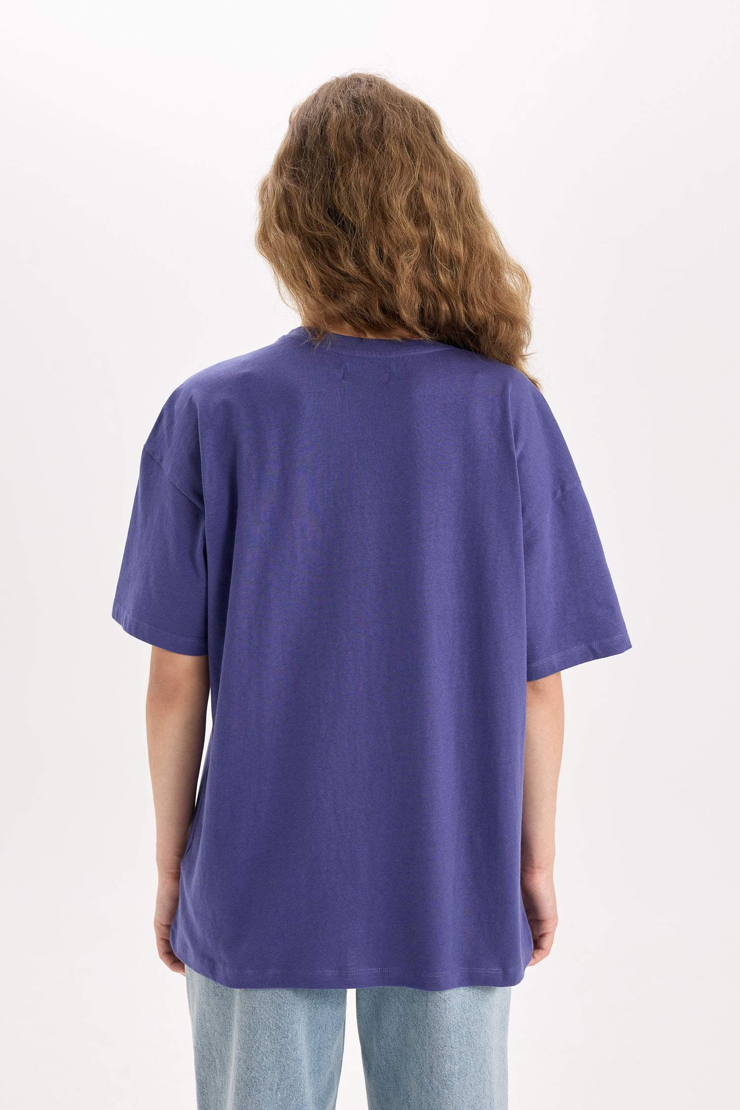 Oversize Geniş Kalıp Bisiklet Yaka Basic Düz Kısa Kollu Tişört