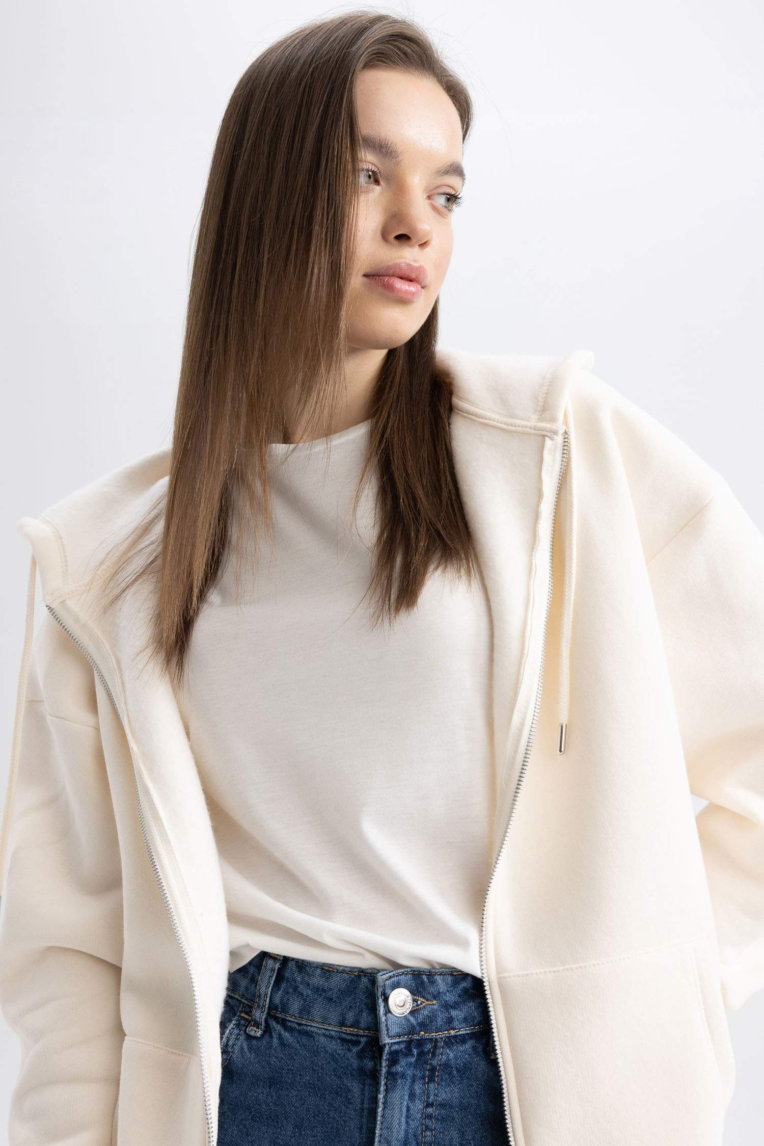 Oversize Fit Hooded Thick Fabric Cardigan